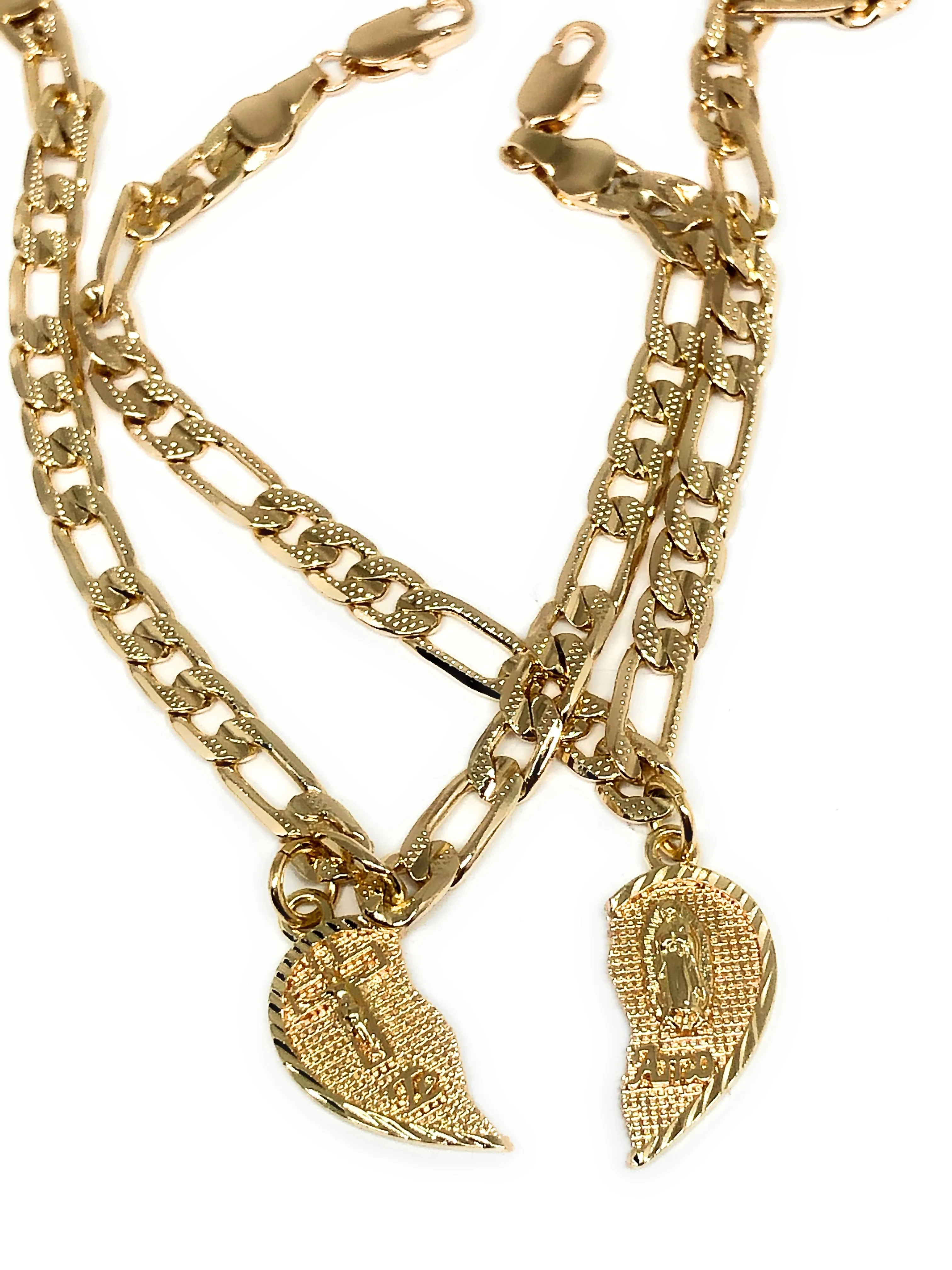 Gold Plated Tri-Color Virgin Mary & Christ "Te Amo" Heart Split Pendant TWO BRACELET SET 7.5” - Image 7