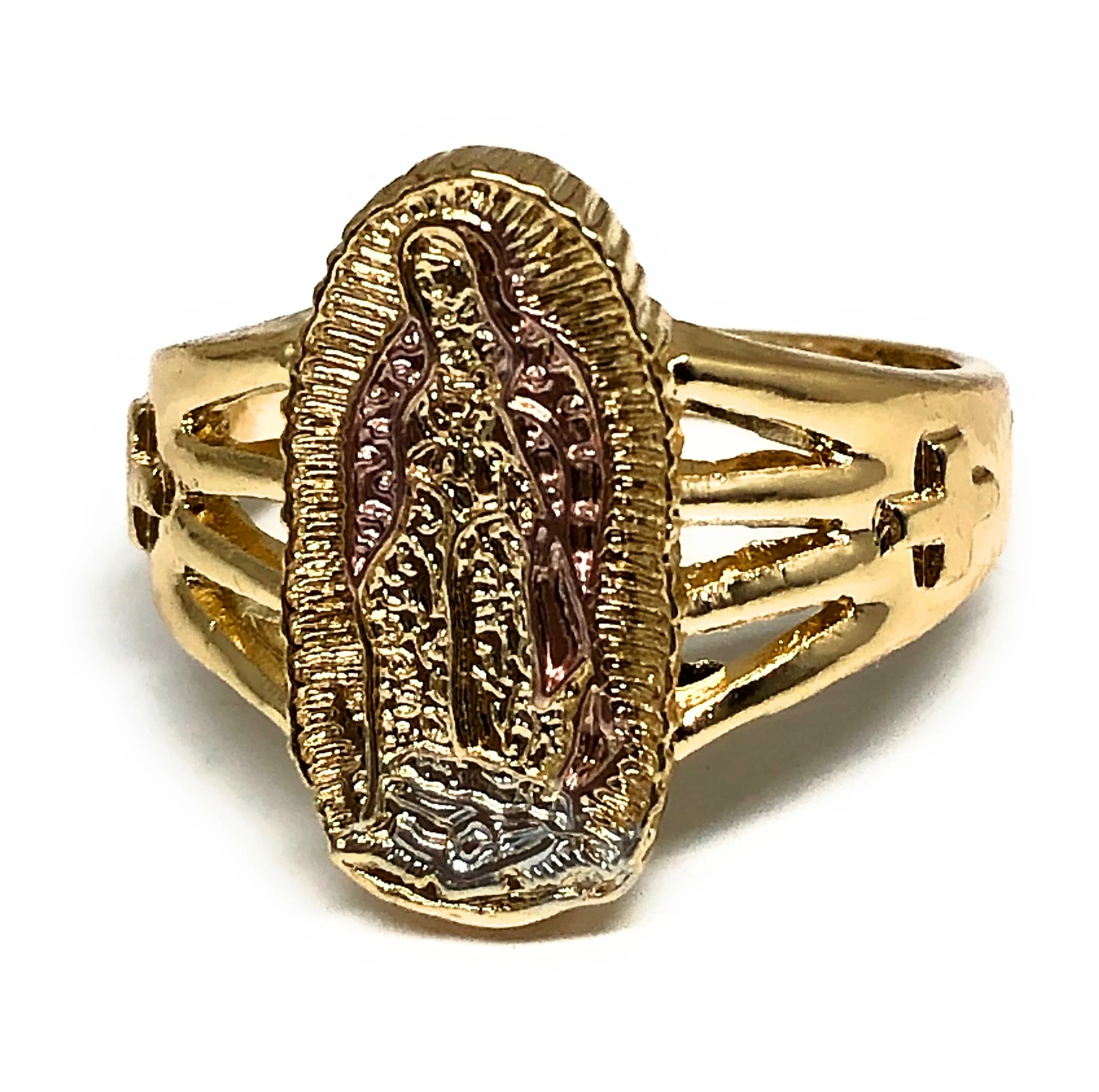 Gold Plated Tri-Color Virgin Mary Classic Ring Virgen Guadalupe Anillo