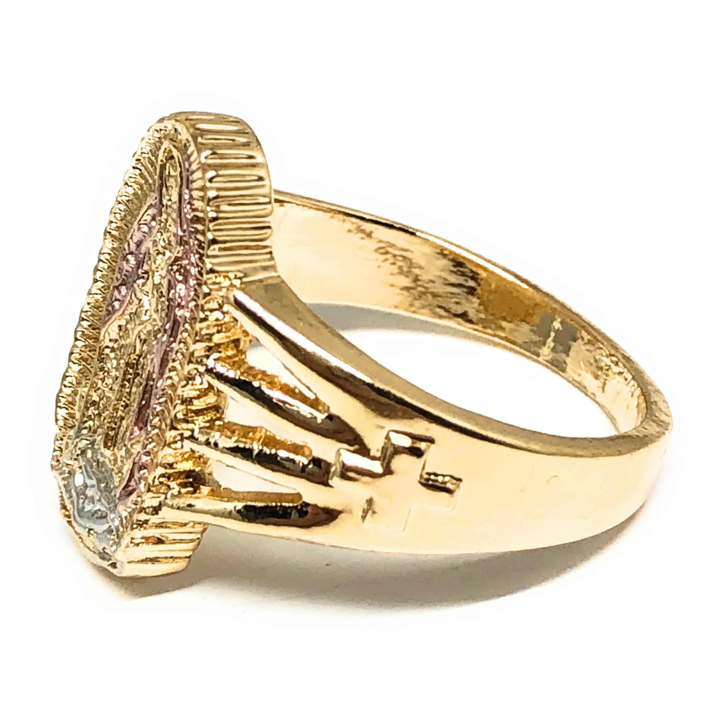 Gold Plated Tri-Color Virgin Mary Classic Ring Virgen Guadalupe Anillo - Image 2
