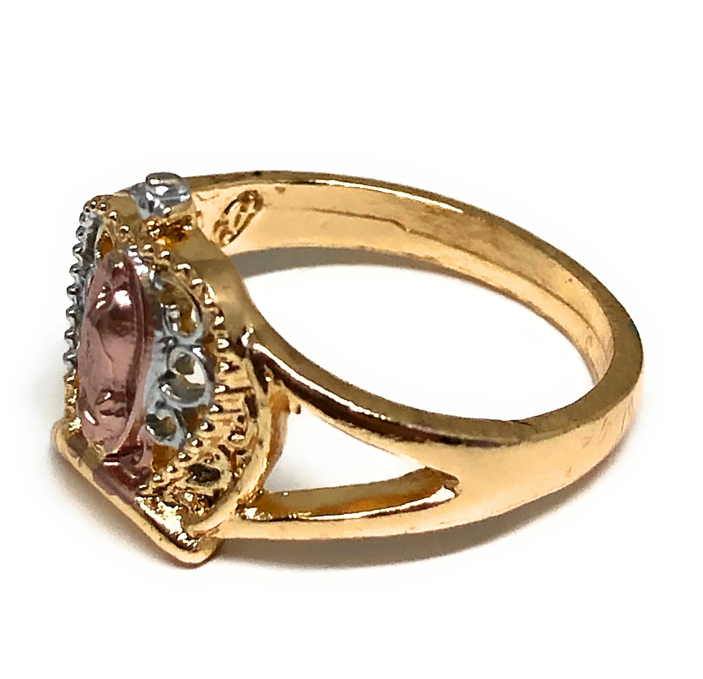 Gold Plated Tri-Color Virgin Mary Crown Ring Virgen Guadalupe Anillo - Image 2