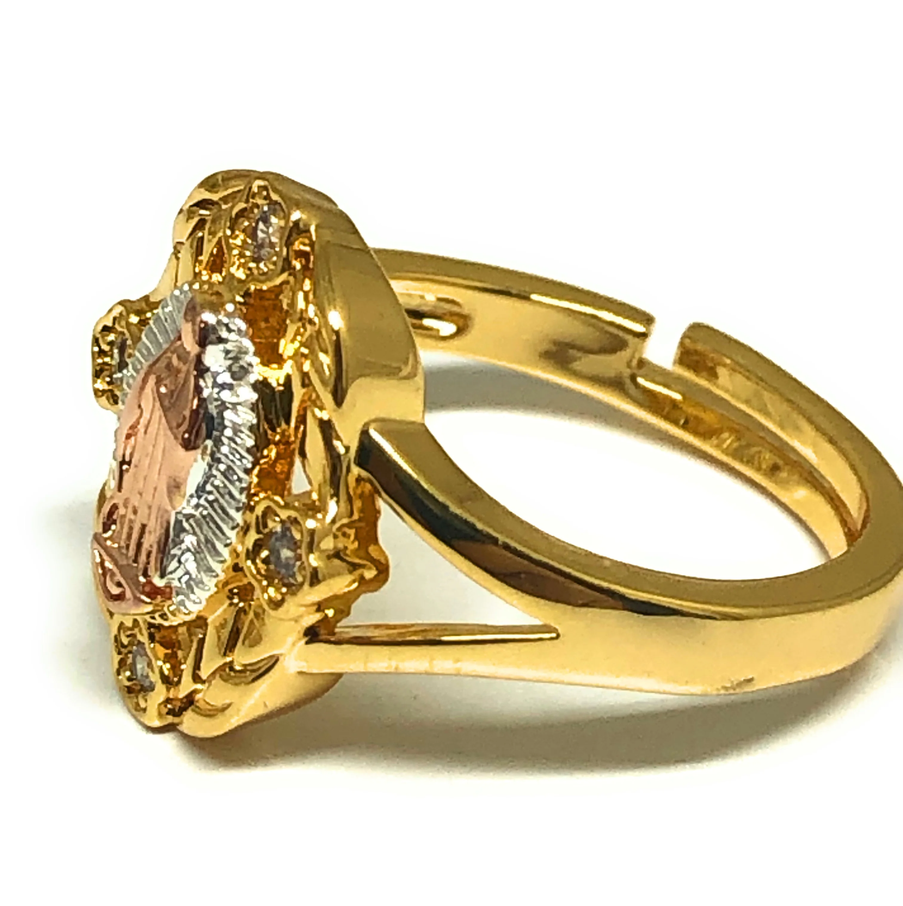 Gold Plated Tri-Color Virgin Mary CZ  Ring Virgen Guadalupe Anillo Adjustable Sizes (5-12) - Image 2
