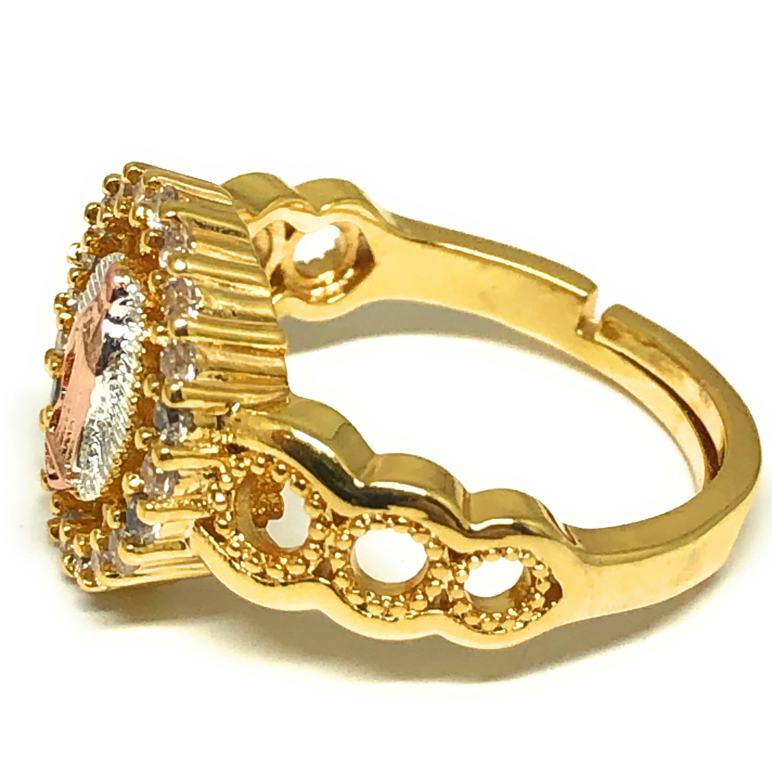 Gold Plated Tri-Color Virgin Mary CZ  Ring Virgen Guadalupe Anillo Adjustable Sizes (5-12) - Image 3