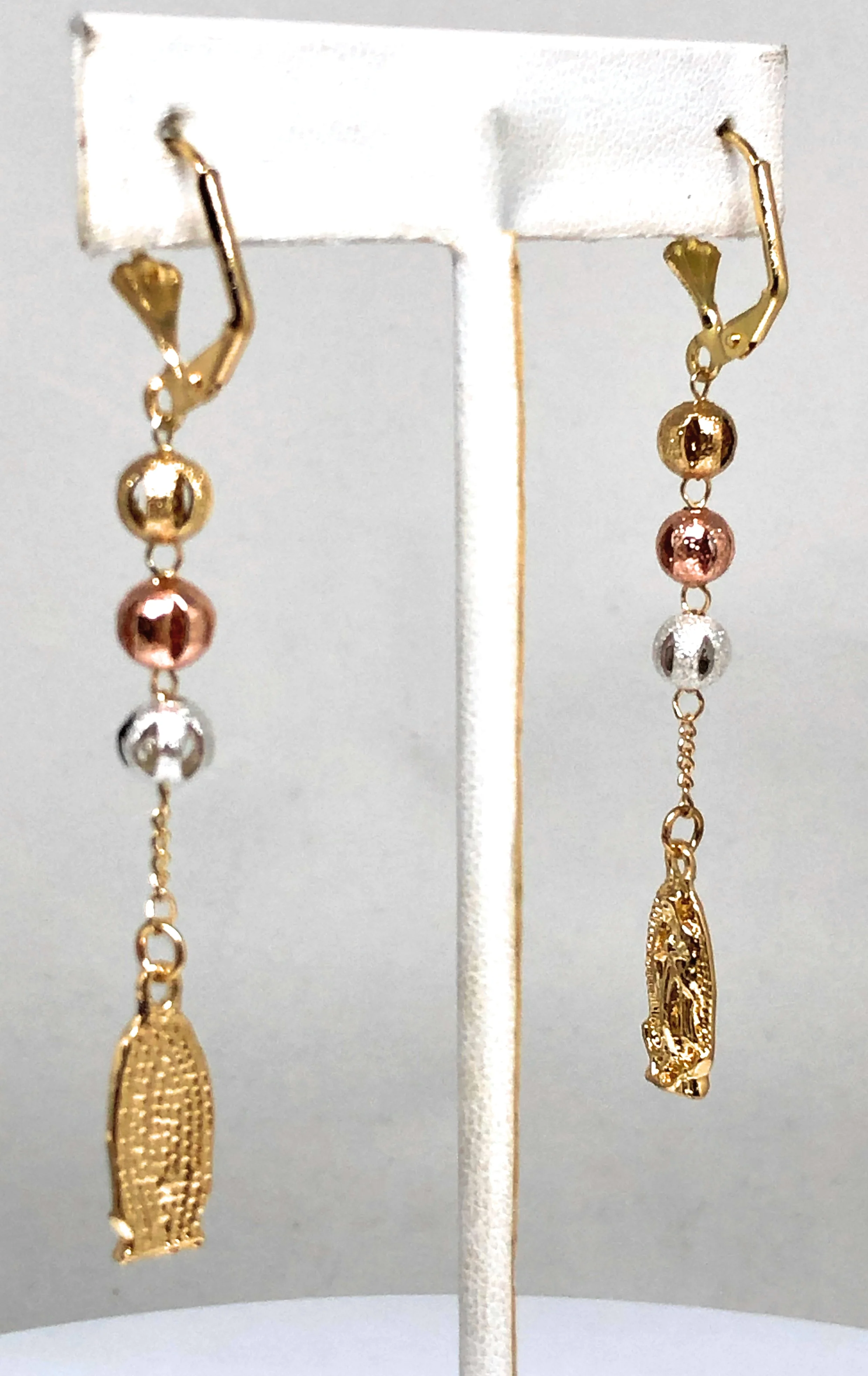 Gold Plated Tri Color Virgin Mary Dangle Earrings Aretes Virgen De Guadalupe - Image 4