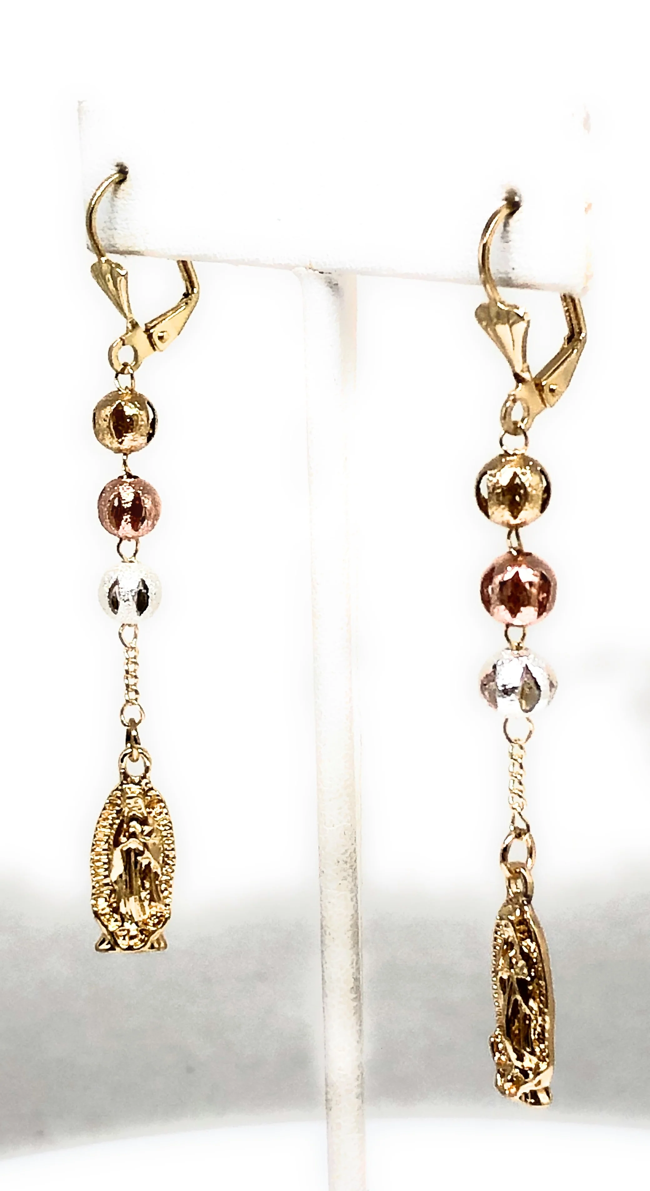 Gold Plated Tri Color Virgin Mary Dangle Earrings Aretes Virgen De Guadalupe - Image 6