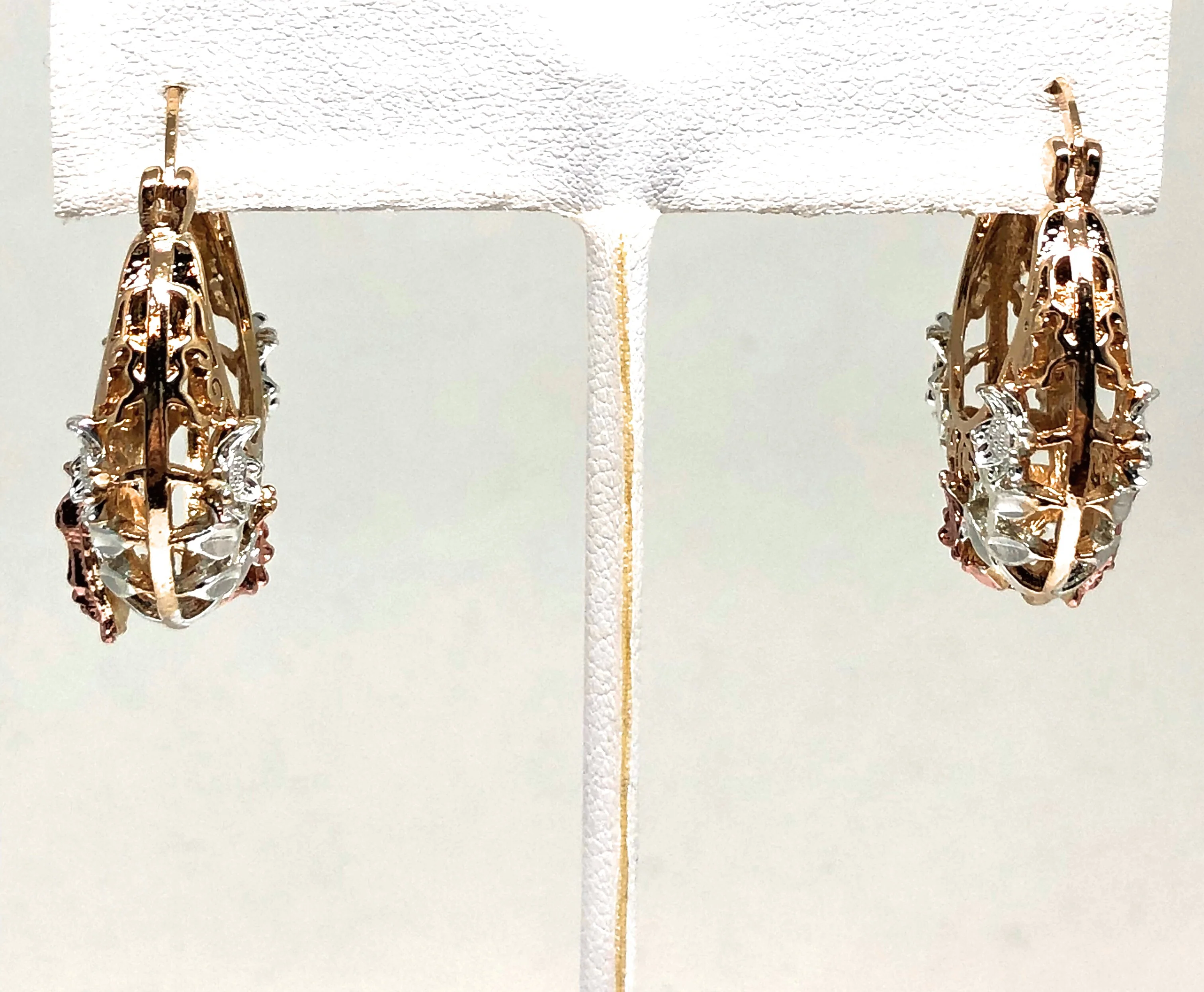 Gold Plated Tri Color Virgin Mary Flower Basket Earrings Virgen Guadalupe Aretes Canasta Tres Colores - Image 7
