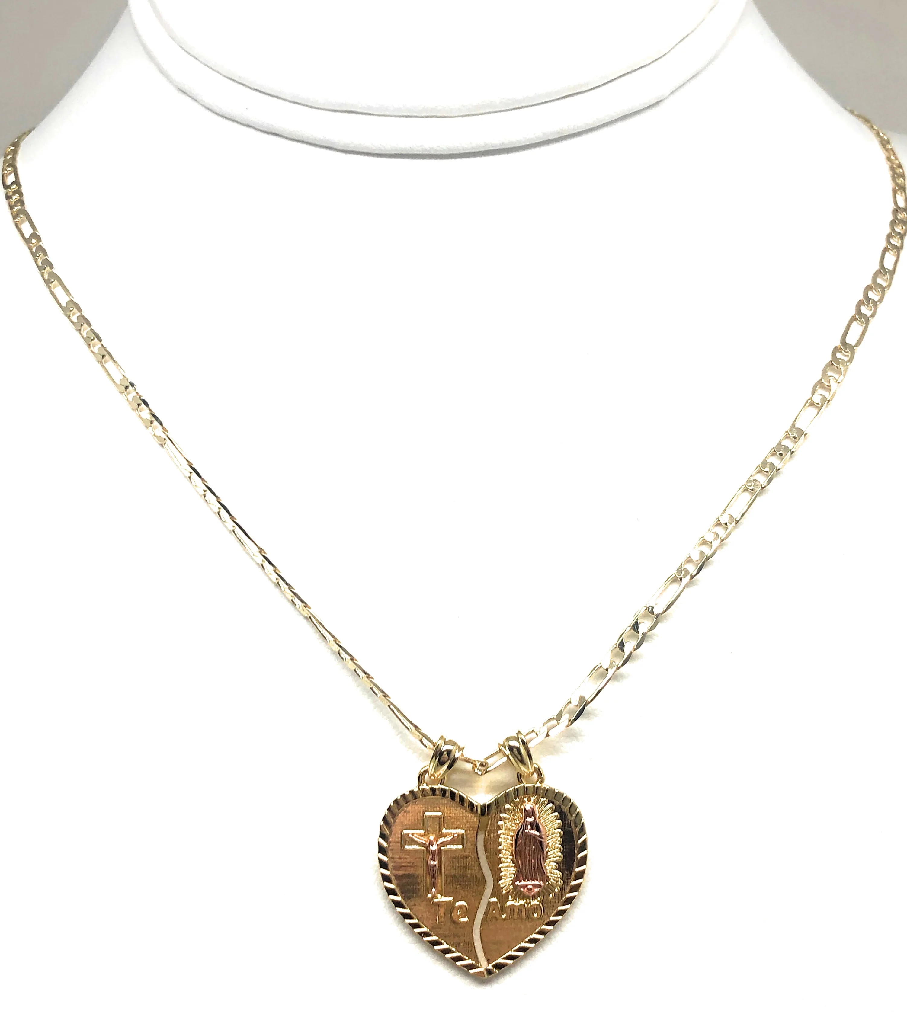Gold Plated Yellow & Rose Virgin Mary Heart & Christ "Te Amo" Heart Split Pendant Necklace 24" Virgen de Guadalupe - Image 6