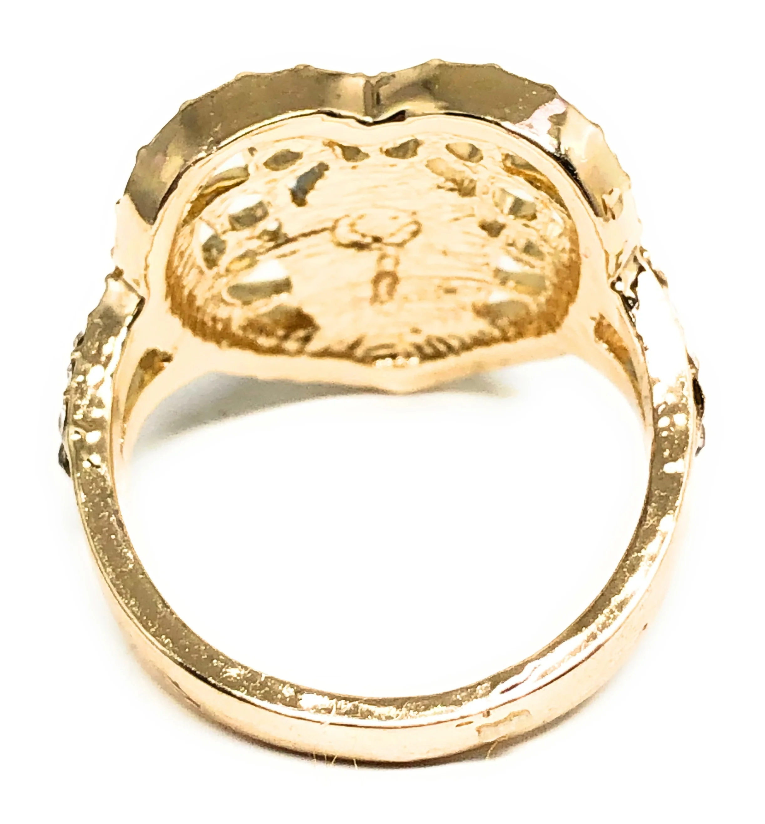 Gold Plated Tri-Color Virgin Mary Heart CZ Ring Virgen De Guadalupe Anillo Corazón - Image 3