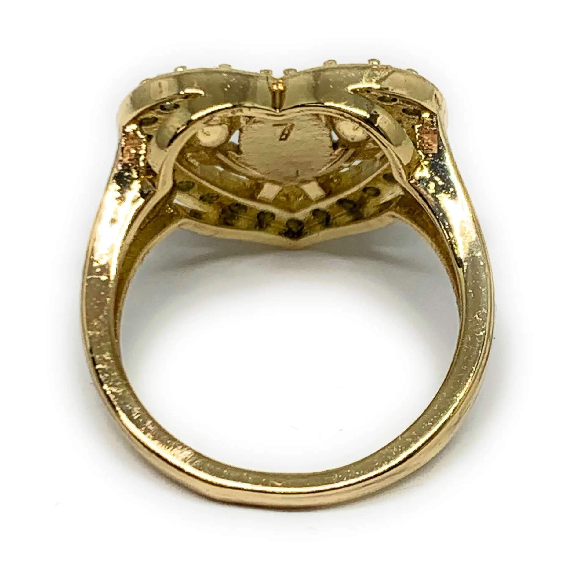 Gold Plated Tri-Color Virgin Mary Heart Flower CZ Ring Virgen De Guadalupe Anillo Corazón - Image 3