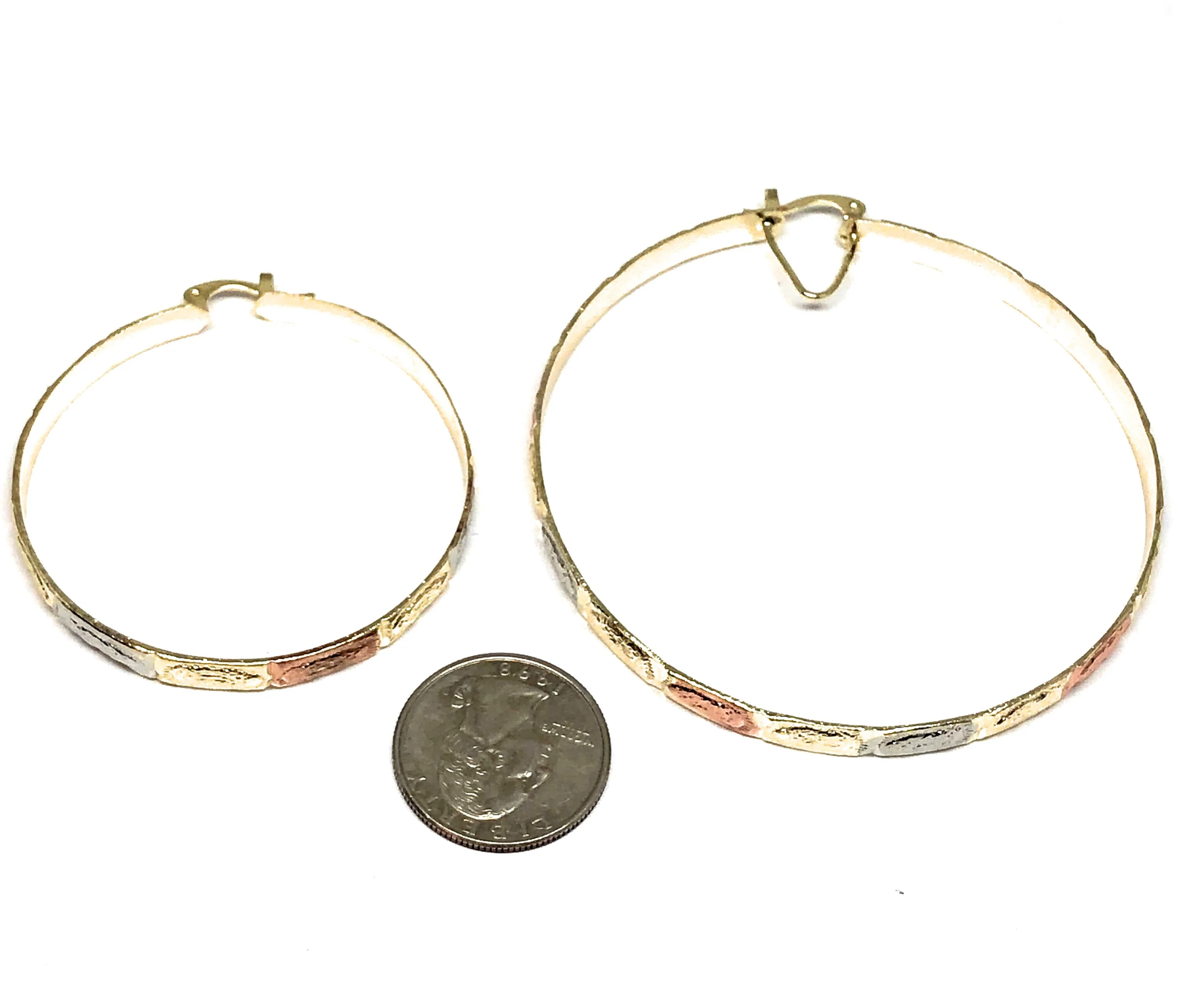 Gold Plated Tri-Color Virgin Mary Hoop Earrings Aretes Arracada Tres Colores - Image 3
