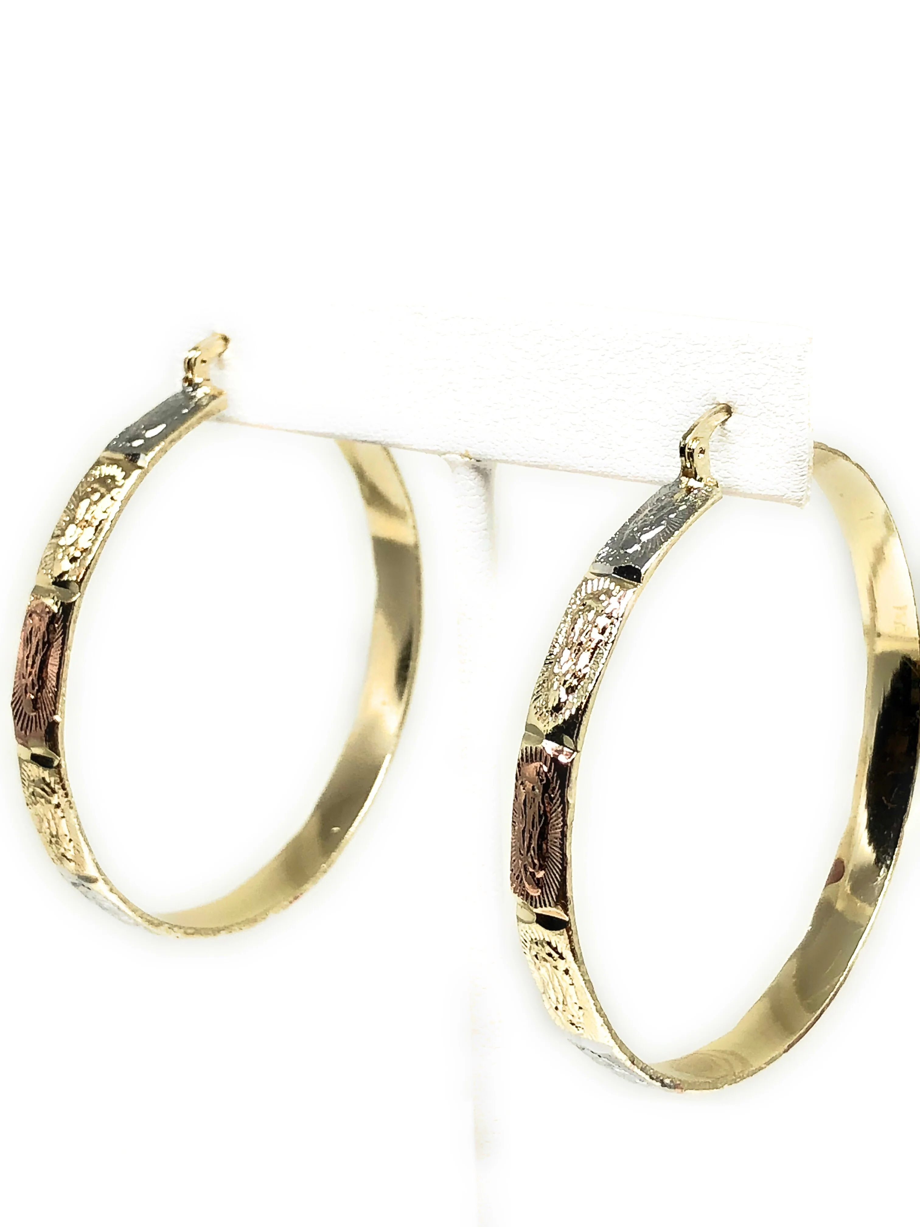 Gold Plated Tri-Color Virgin Mary Hoop Earrings Aretes Arracada Tres Colores - Image 5