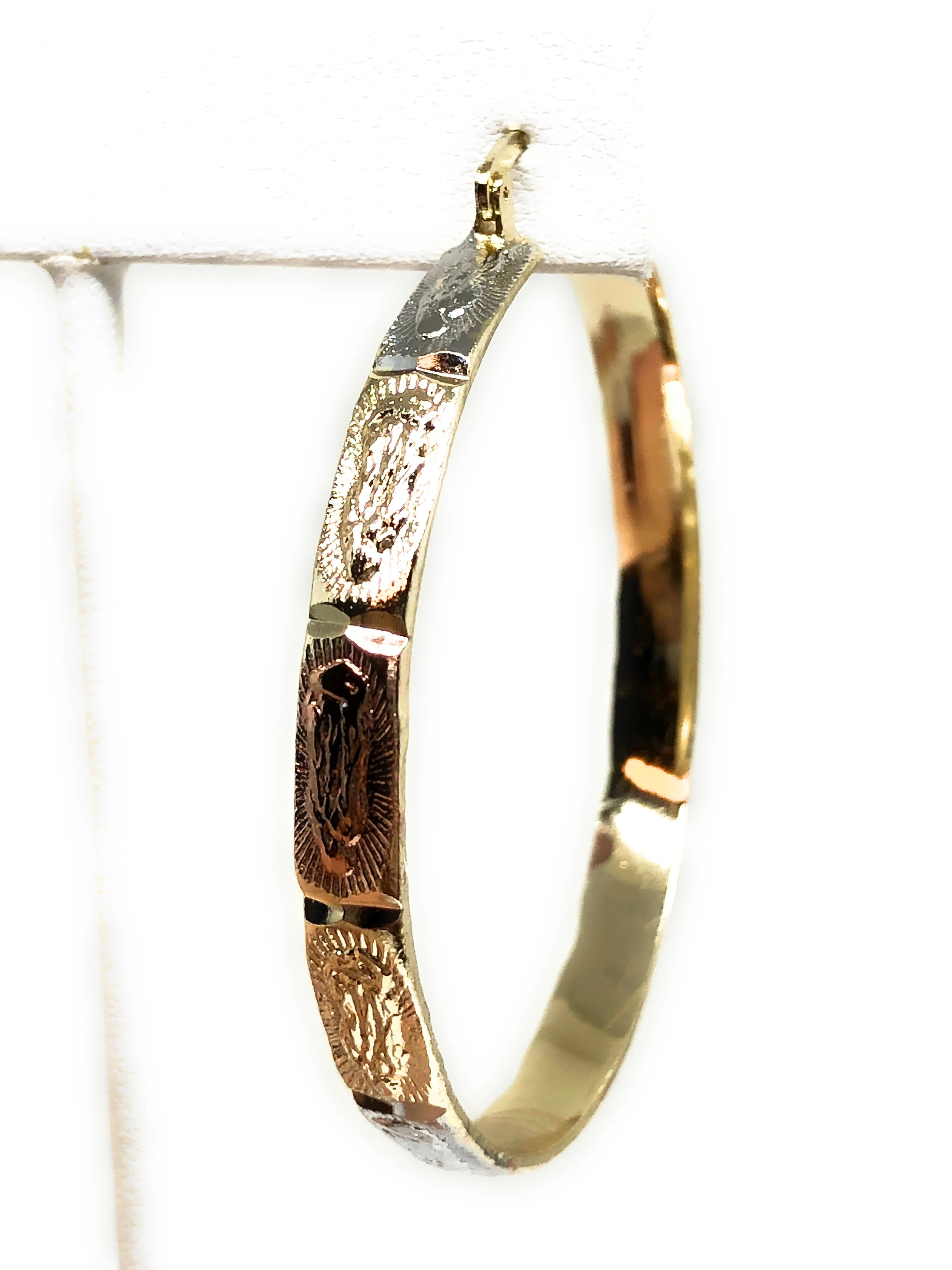 Gold Plated Tri-Color Virgin Mary Hoop Earrings Aretes Arracada Tres Colores - Image 7