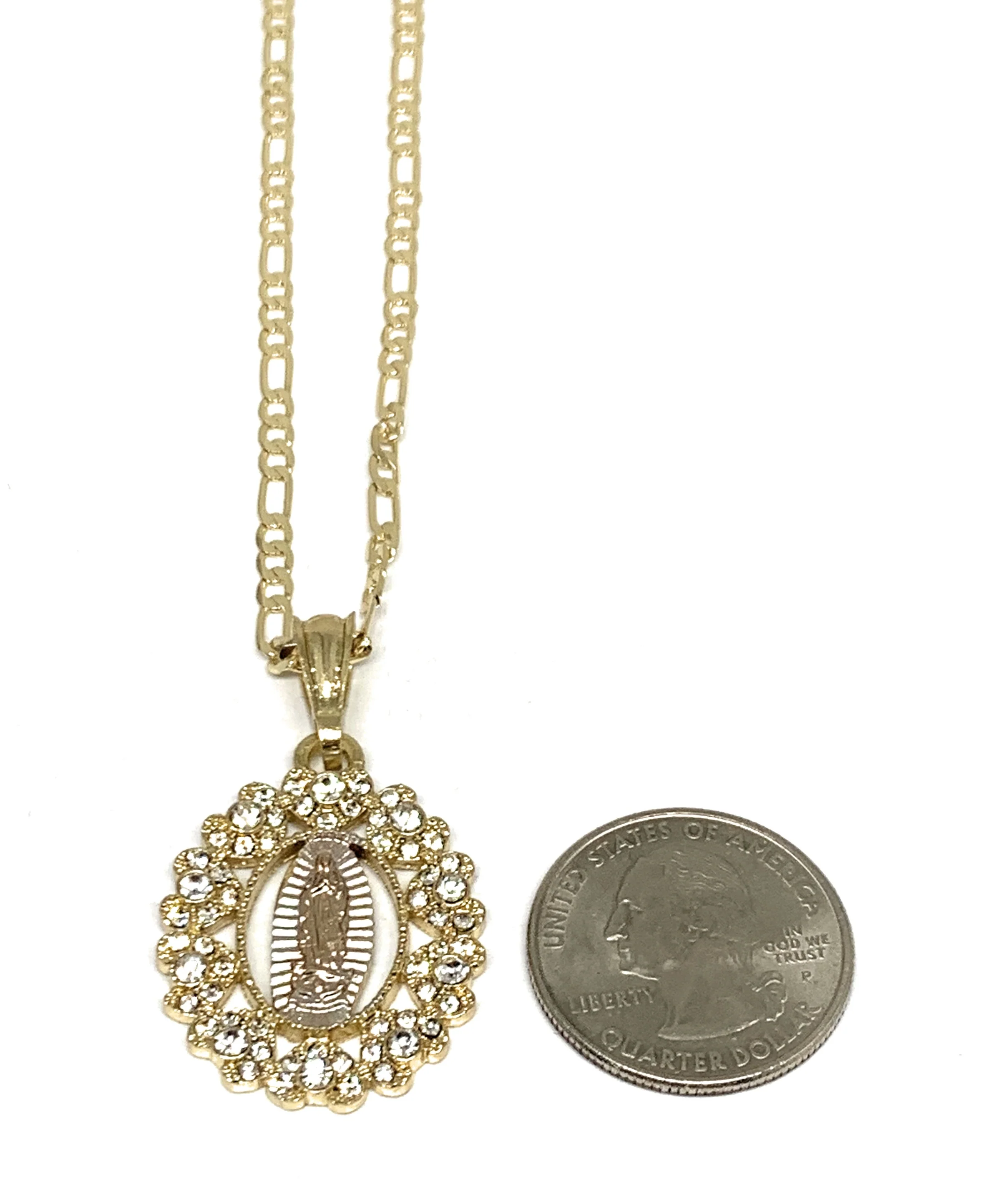 Gold Plated Tri-Color Virgin Mary Oval CZ Elegant Pendant Necklace 24" Virgen Guadalupe - Image 2