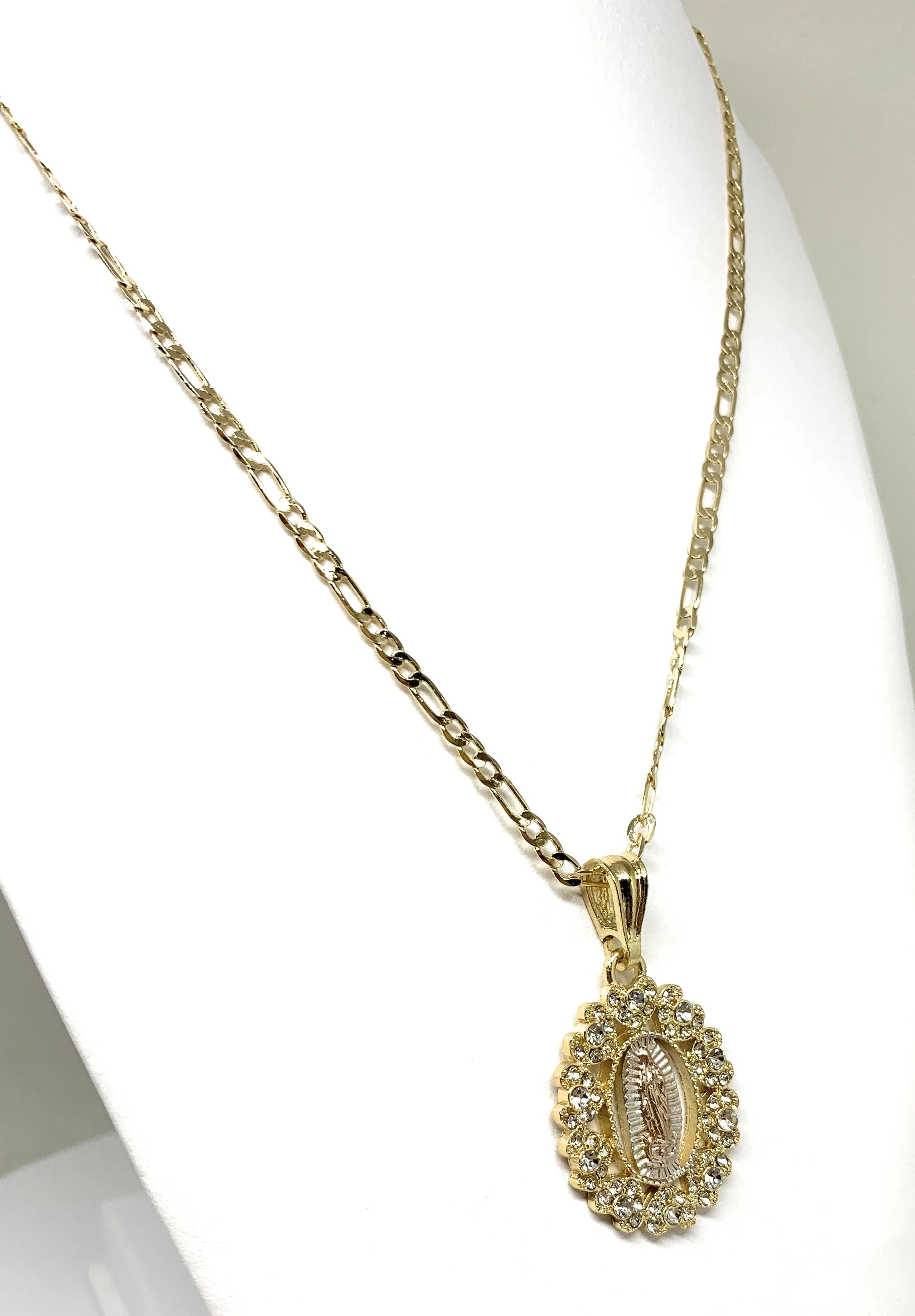 Gold Plated Tri-Color Virgin Mary Oval CZ Elegant Pendant Necklace 24" Virgen Guadalupe - Image 5