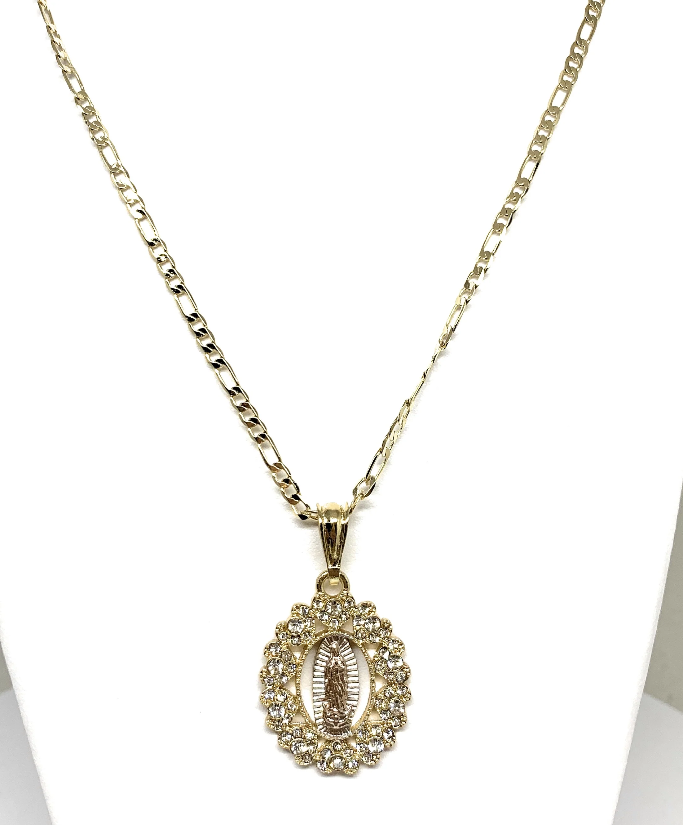 Gold Plated Tri-Color Virgin Mary Oval CZ Elegant Pendant Necklace 24" Virgen Guadalupe - Image 6