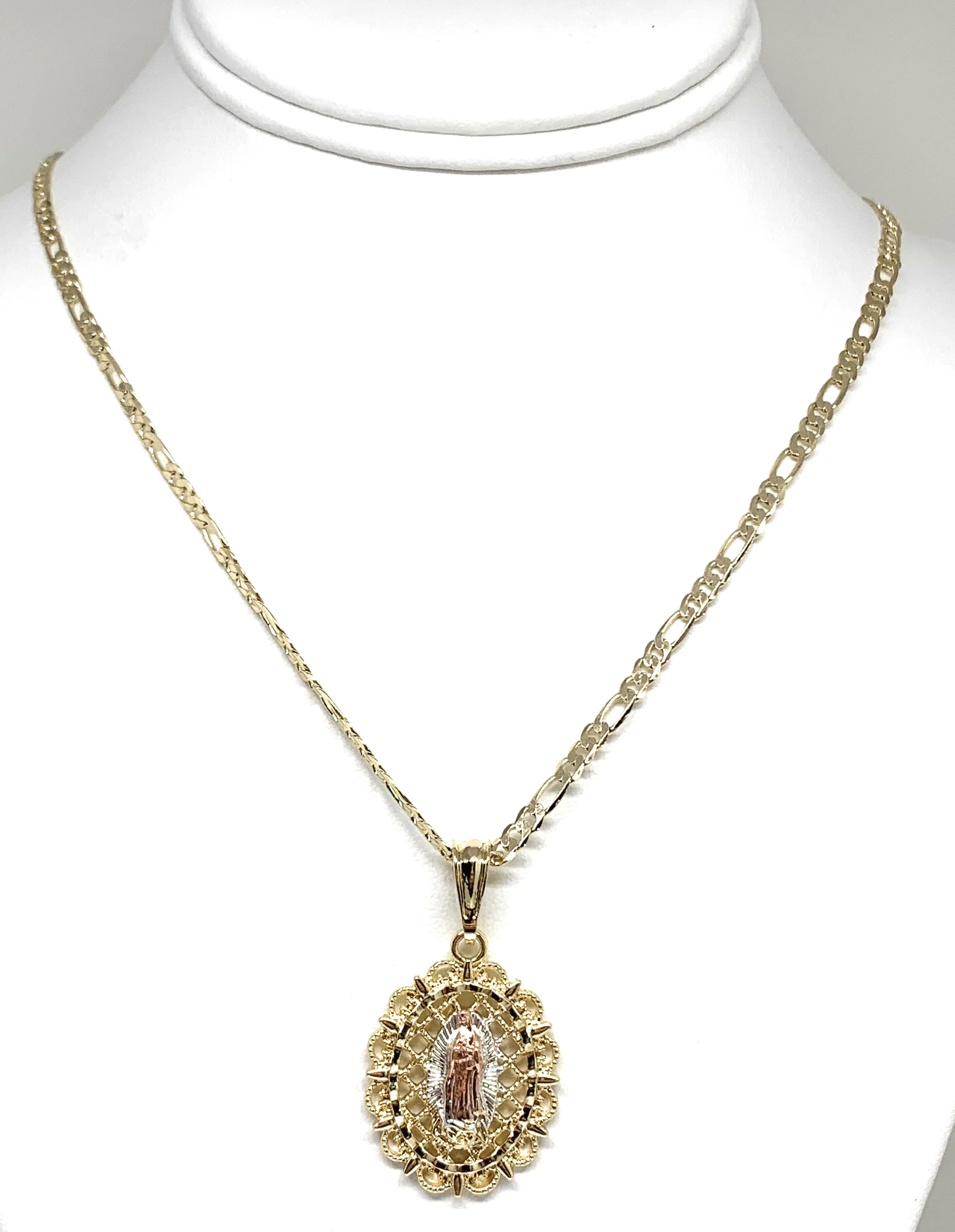 Gold Plated Tri-Color Virgin Mary Oval Elegant Pendant Necklace 24" Virgen Guadalupe - Image 4