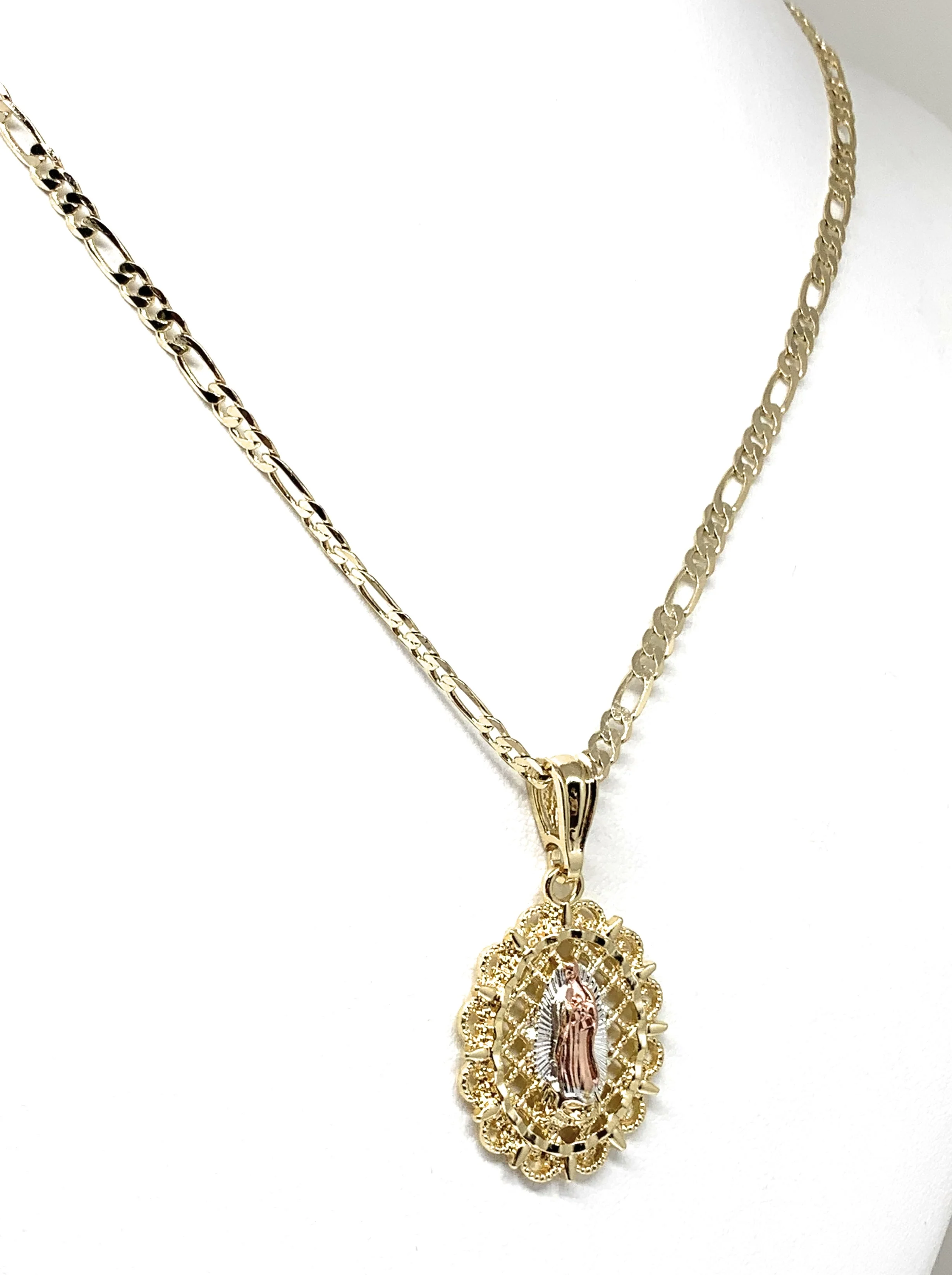 Gold Plated Tri-Color Virgin Mary Oval Elegant Pendant Necklace 24" Virgen Guadalupe - Image 5