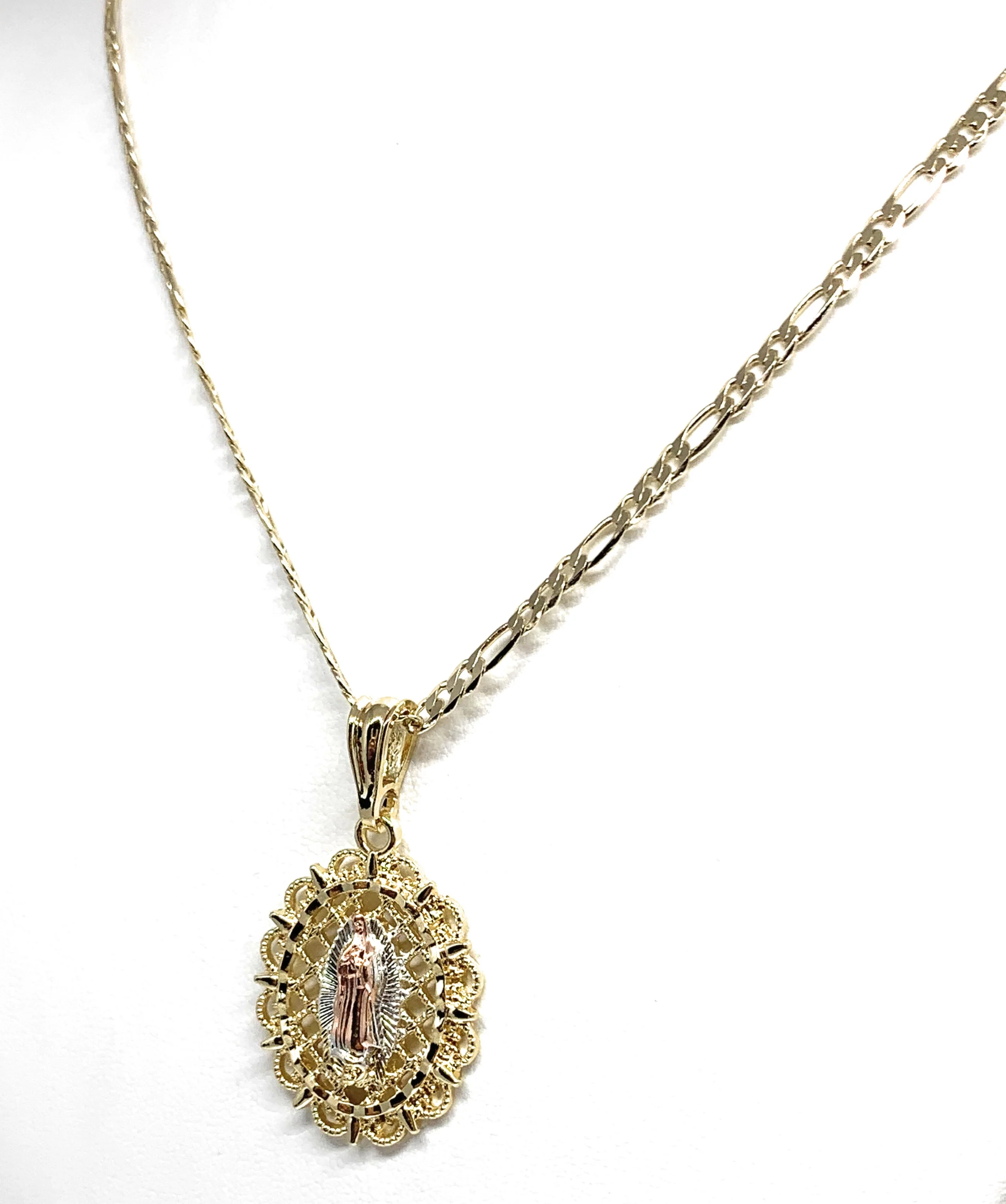Gold Plated Tri-Color Virgin Mary Oval Elegant Pendant Necklace 24" Virgen Guadalupe - Image 6
