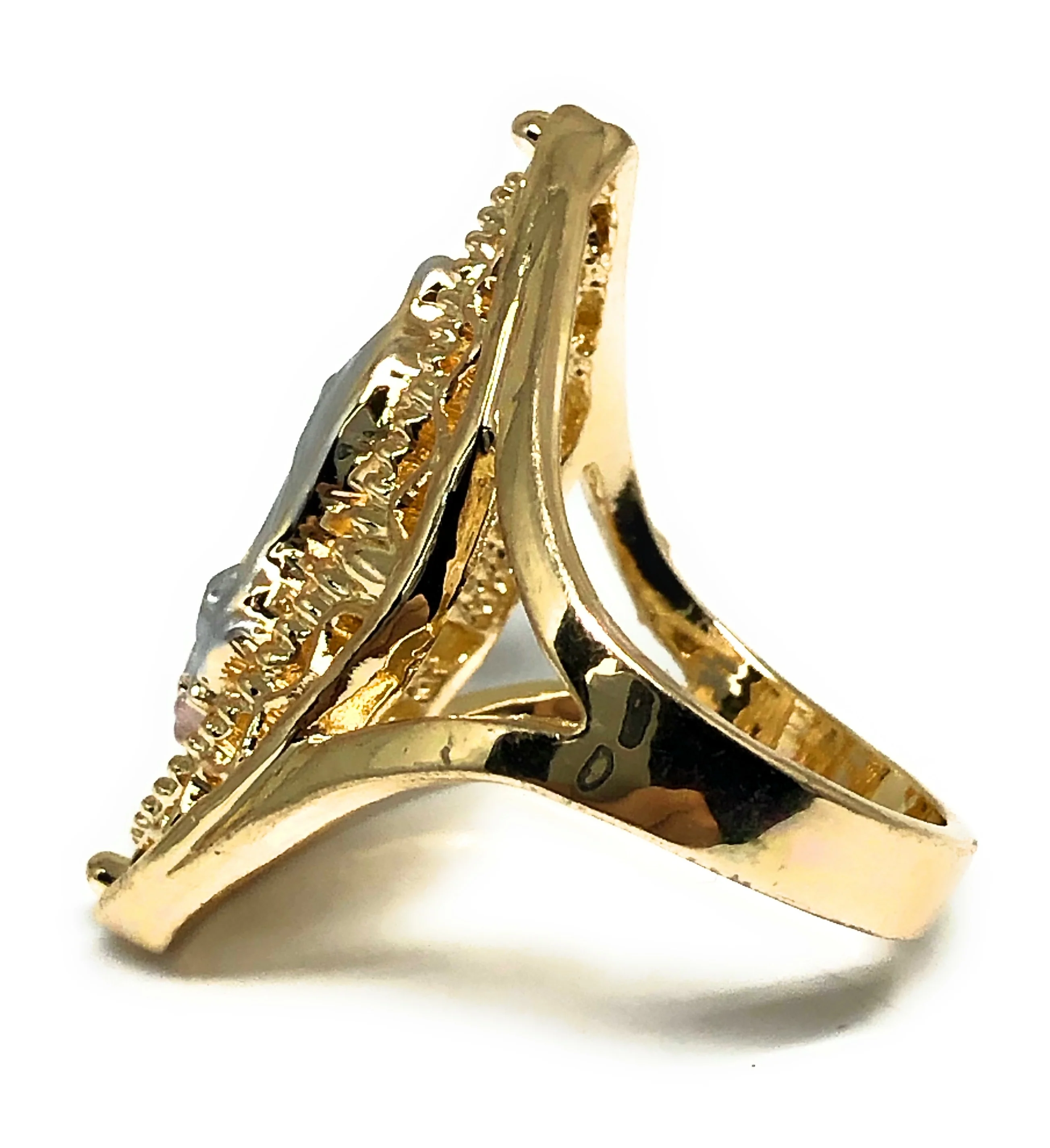 Gold Plated Tri-Color Virgin Mary Oval Ring Virgen Guadalupe Anillo - Image 2