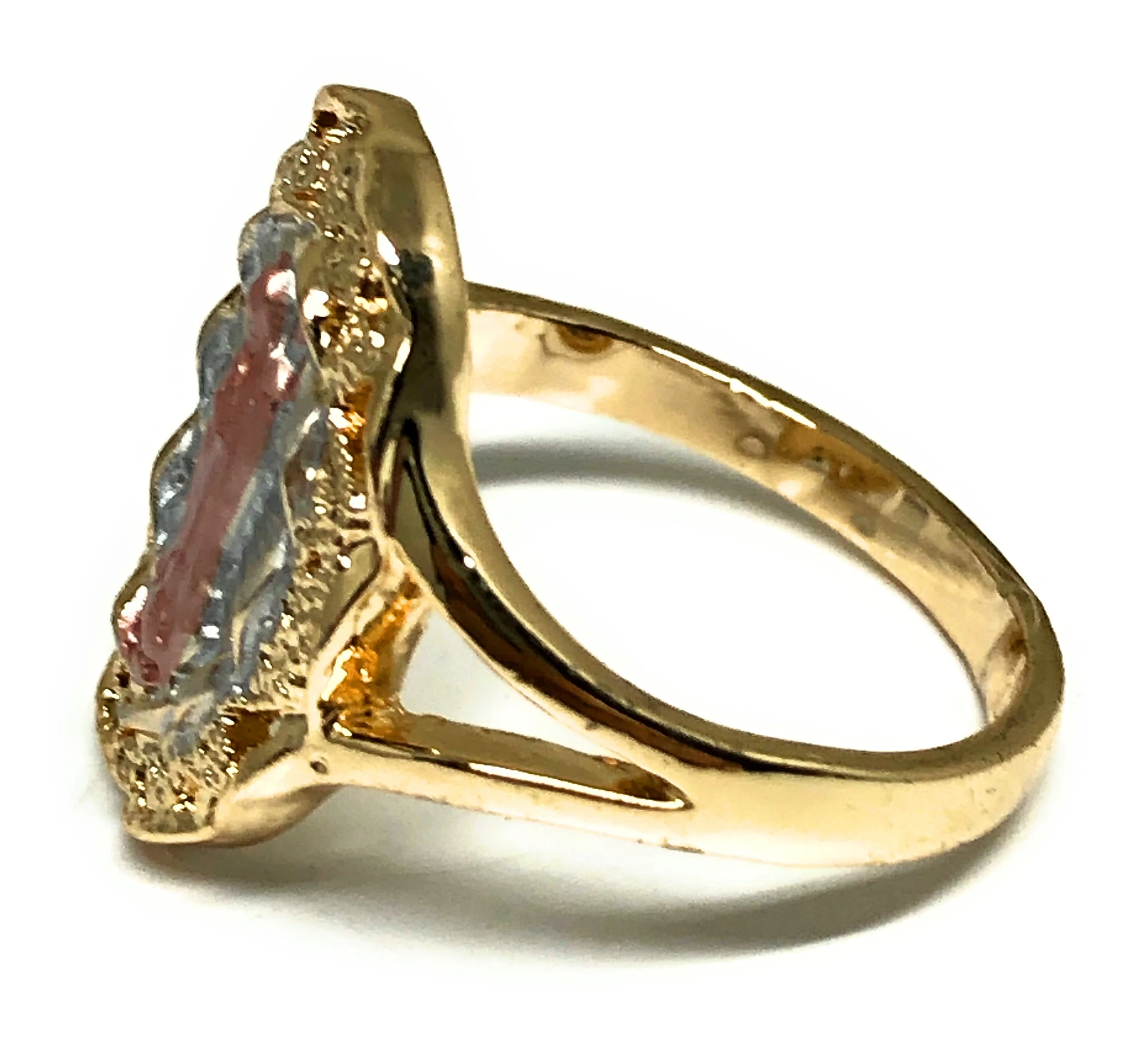 Gold Plated Tri-Color Virgin Mary Oval Ring Virgen Guadalupe Anillo - Image 2