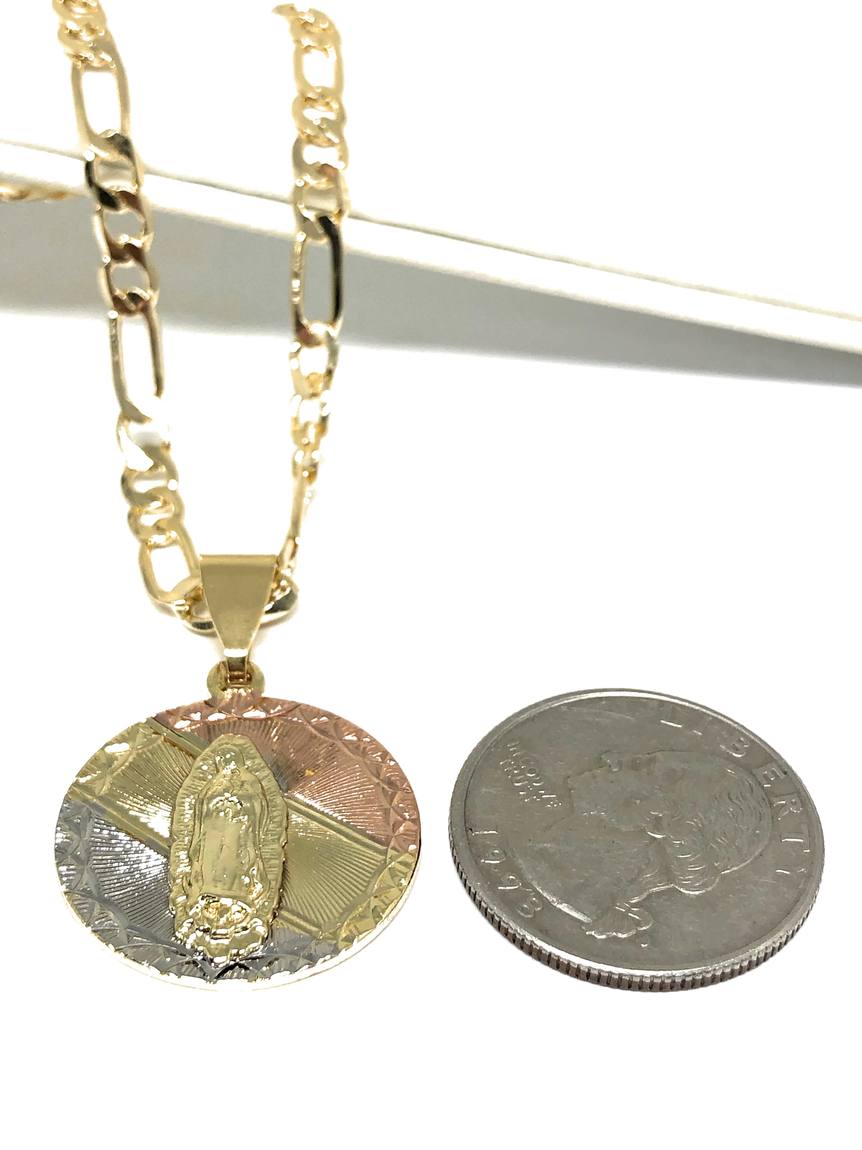 Gold Plated Tri-Color Virgin Mary Pendant Necklace 24" Virgen De Guadalupe Medalla Tres Colores - Image 3
