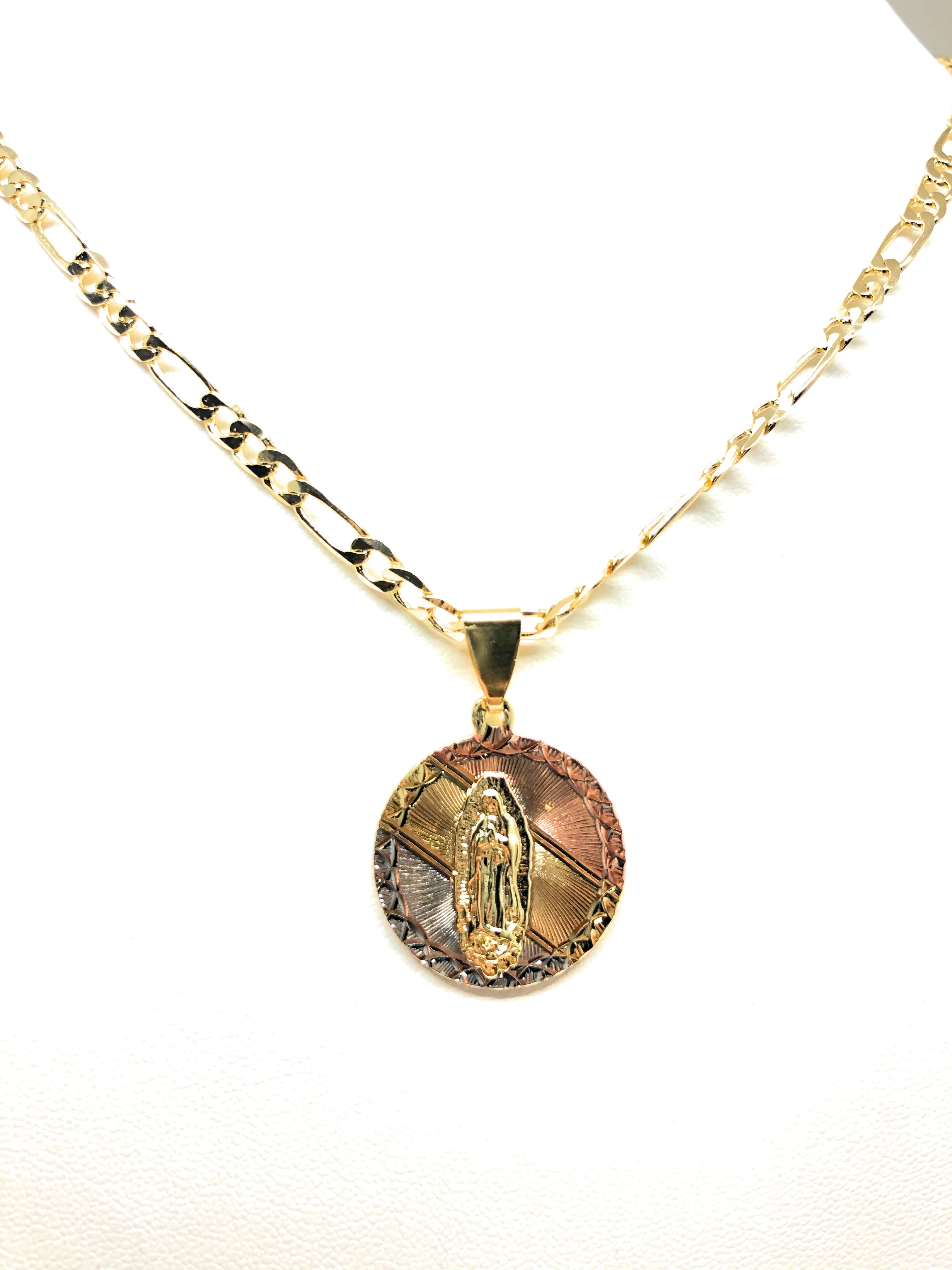Gold Plated Tri-Color Virgin Mary Pendant Necklace 24" Virgen De Guadalupe Medalla Tres Colores - Image 4
