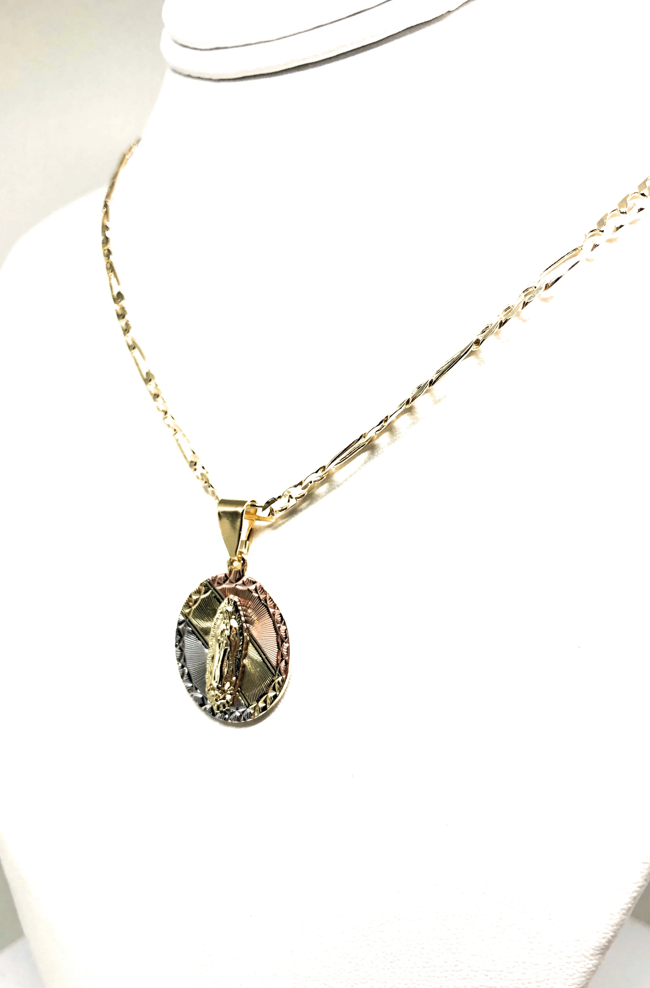 Gold Plated Tri-Color Virgin Mary Pendant Necklace 24" Virgen De Guadalupe Medalla Tres Colores - Image 5