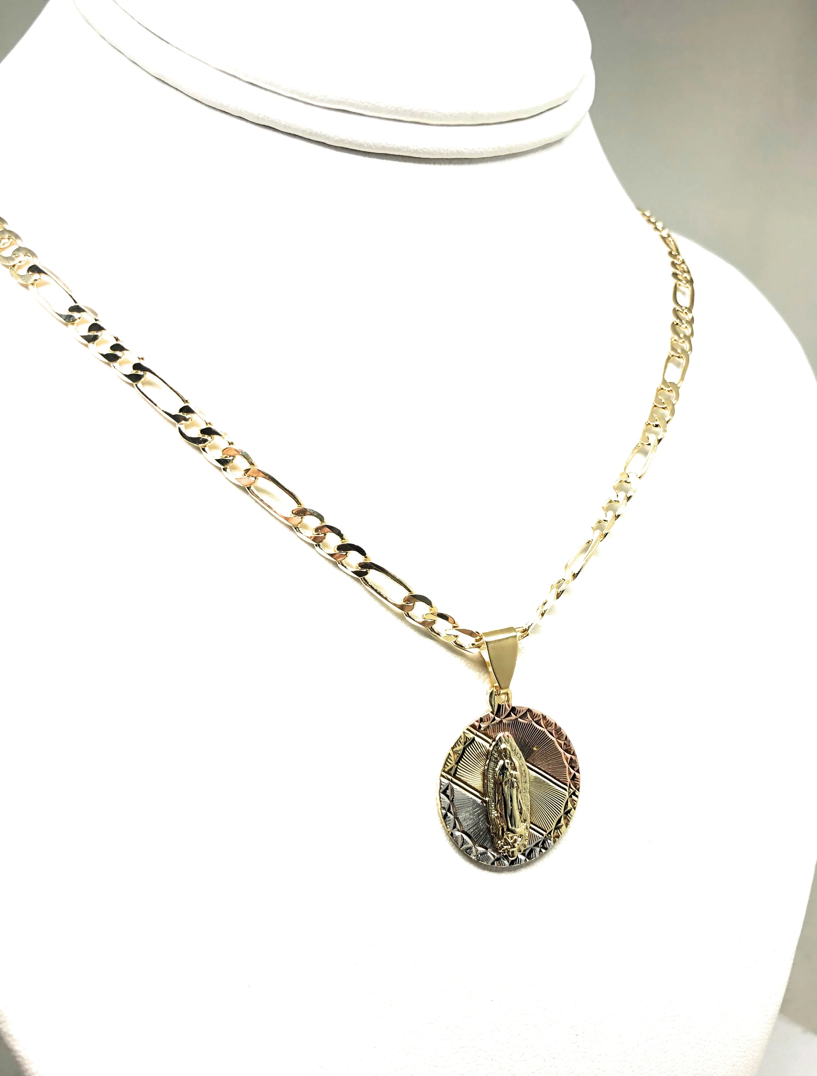Gold Plated Tri-Color Virgin Mary Pendant Necklace 24" Virgen De Guadalupe Medalla Tres Colores - Image 6