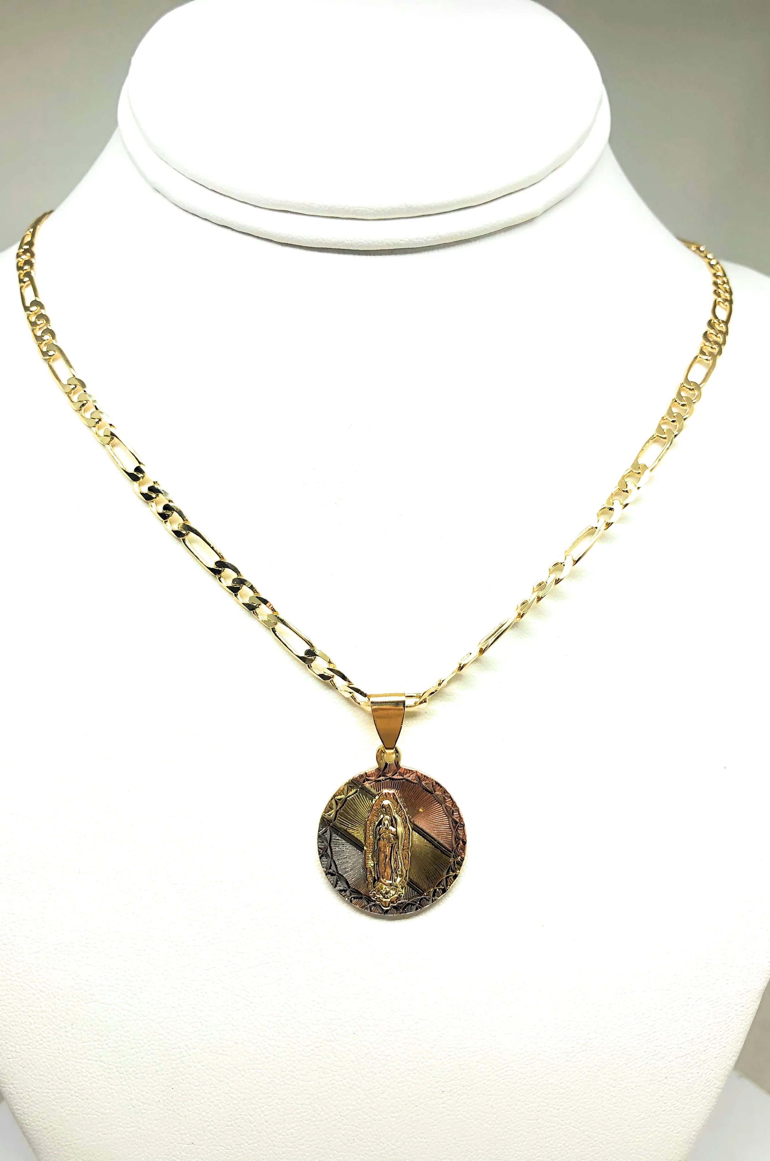 Gold Plated Tri-Color Virgin Mary Pendant Necklace 24" Virgen De Guadalupe Medalla Tres Colores - Image 7
