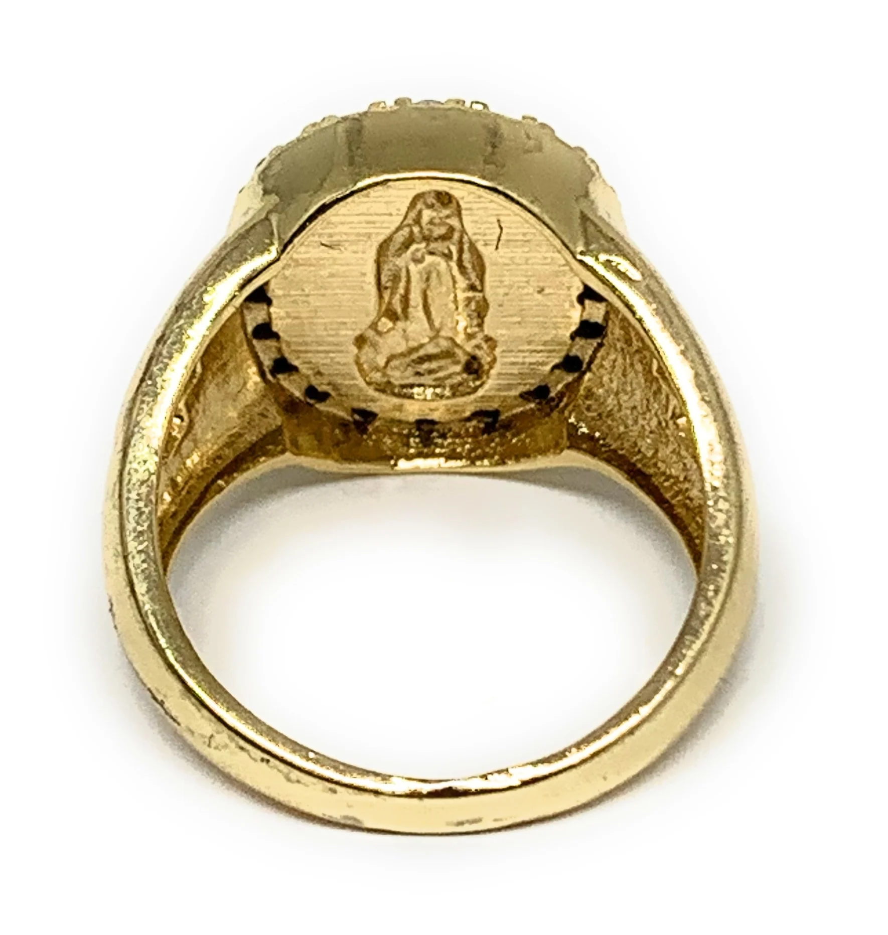 Gold Plated Tri-Color Virgin Mary Round CZ Ring Virgen De Guadalupe Anillo - Image 3