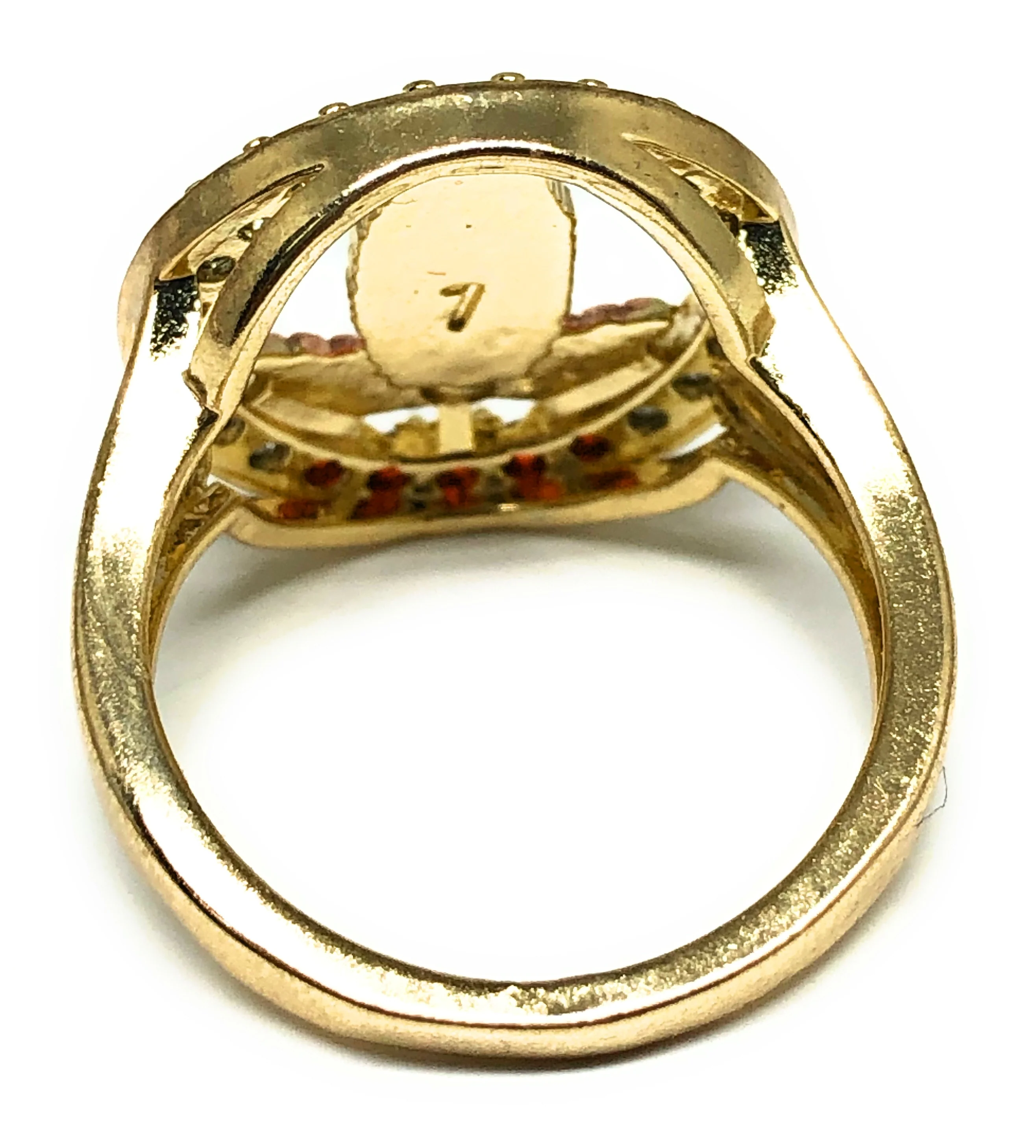 Gold Plated Tri-Color Virgin Mary Round Flower CZ Ring Virgen De Guadalupe Anillo - Image 3