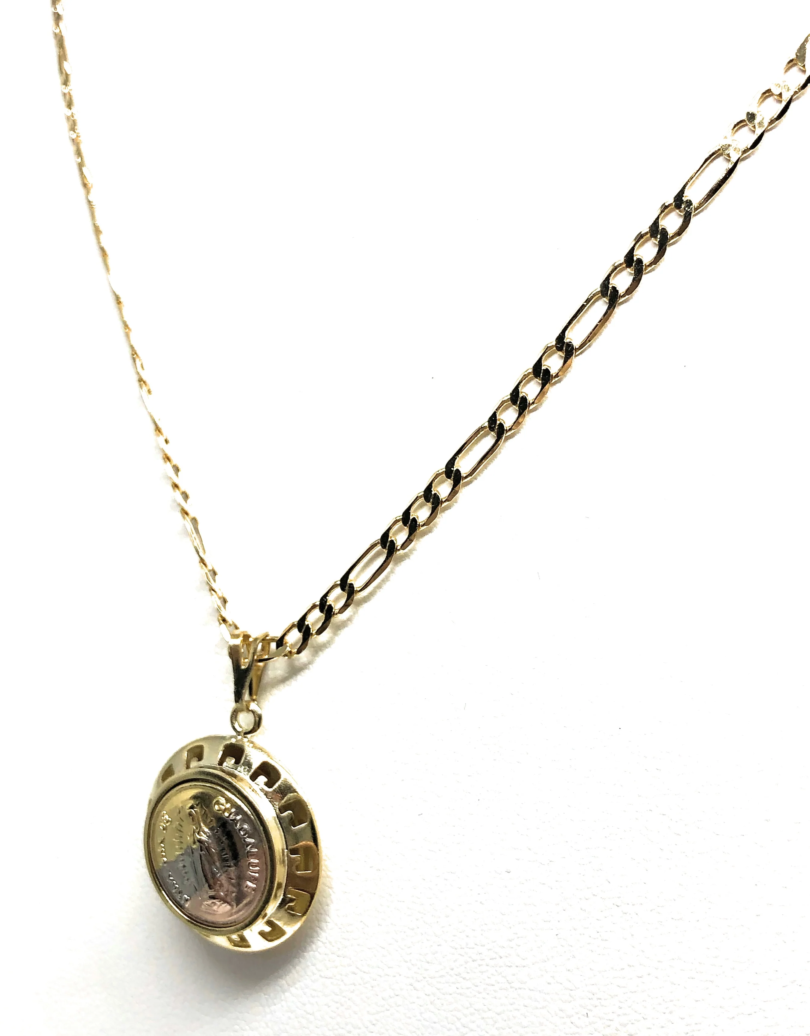 Gold Plated Tri-Color Virgin Mary Small Dainty Round Pendant Necklace 24" Virgen de Guadalupe Medalla - Image 5