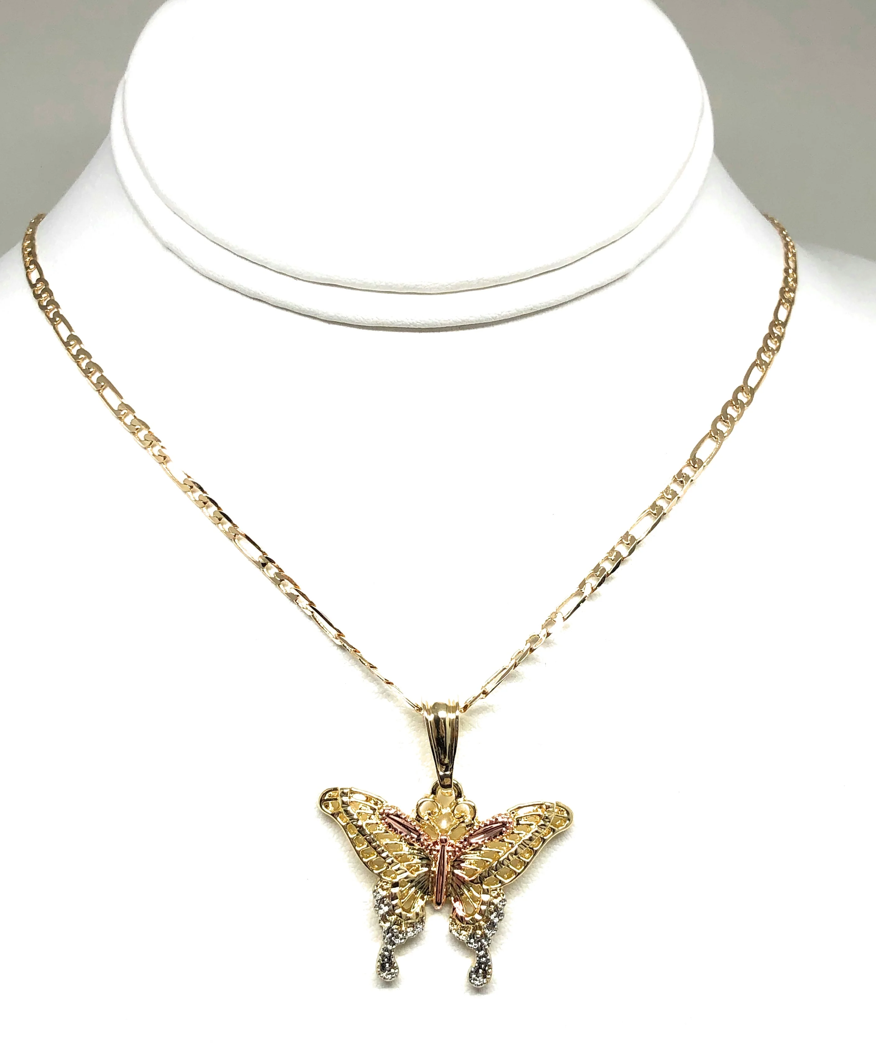 Gold Plated Tri-Color Yellow Butterfly Pendant Necklace Chain 24” - Image 5
