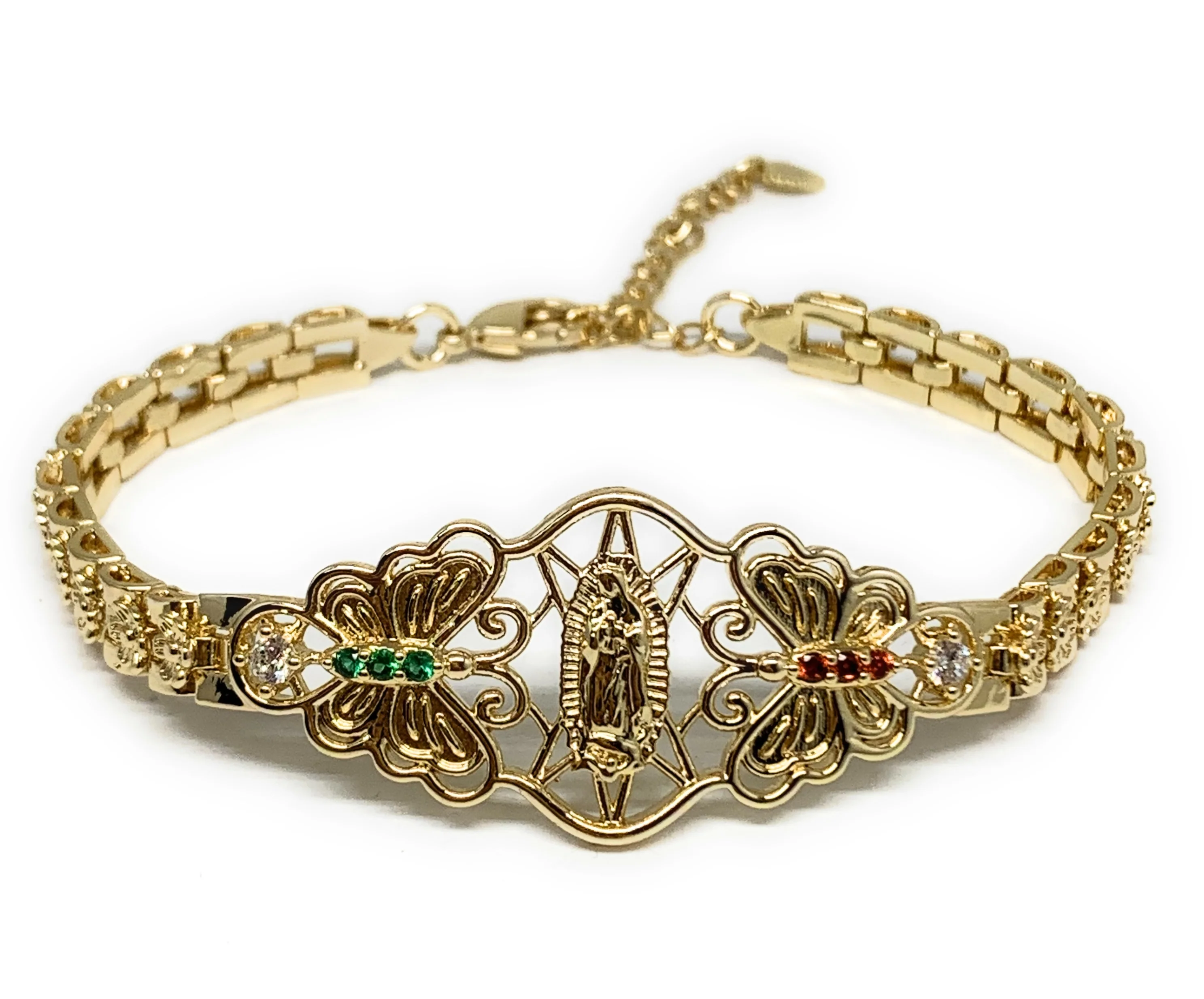 Gold Plated Virgin Mary Butterfly Bracelet Virgen De Guadalupe Pulsera  8" - Image 2