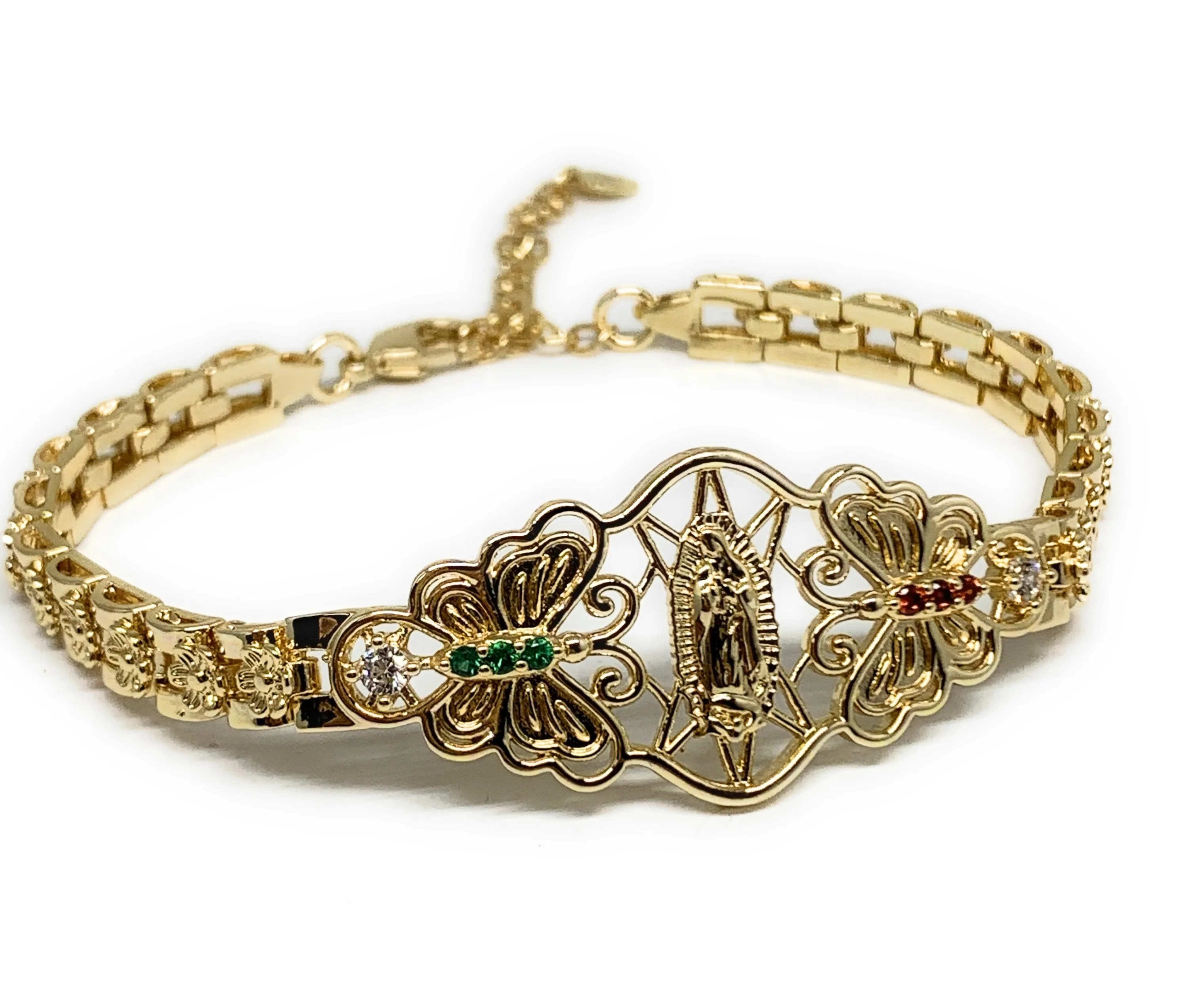 Gold Plated Virgin Mary Butterfly Bracelet Virgen De Guadalupe Pulsera  8" - Image 3