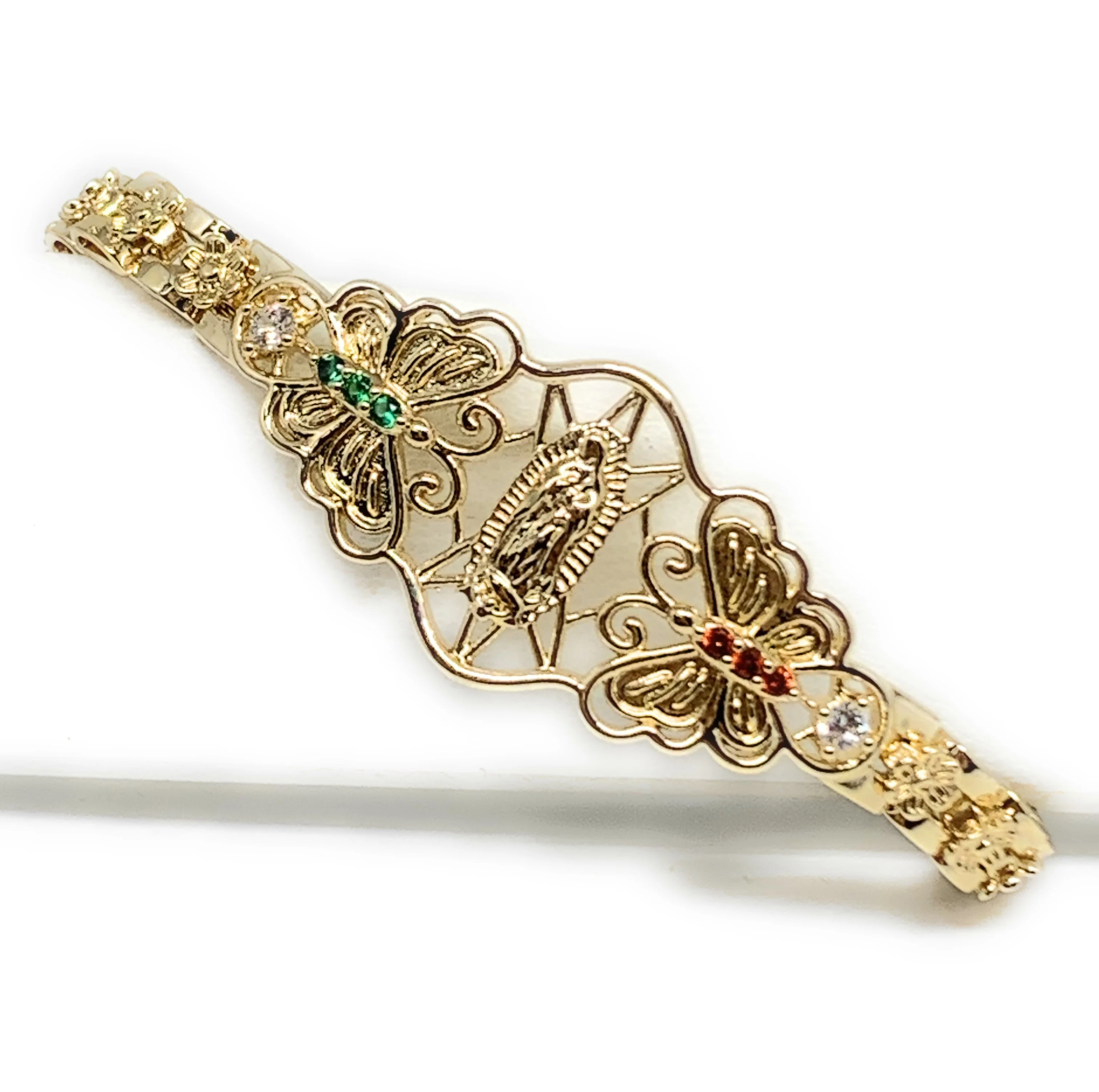 Gold Plated Virgin Mary Butterfly Bracelet Virgen De Guadalupe Pulsera  8" - Image 4
