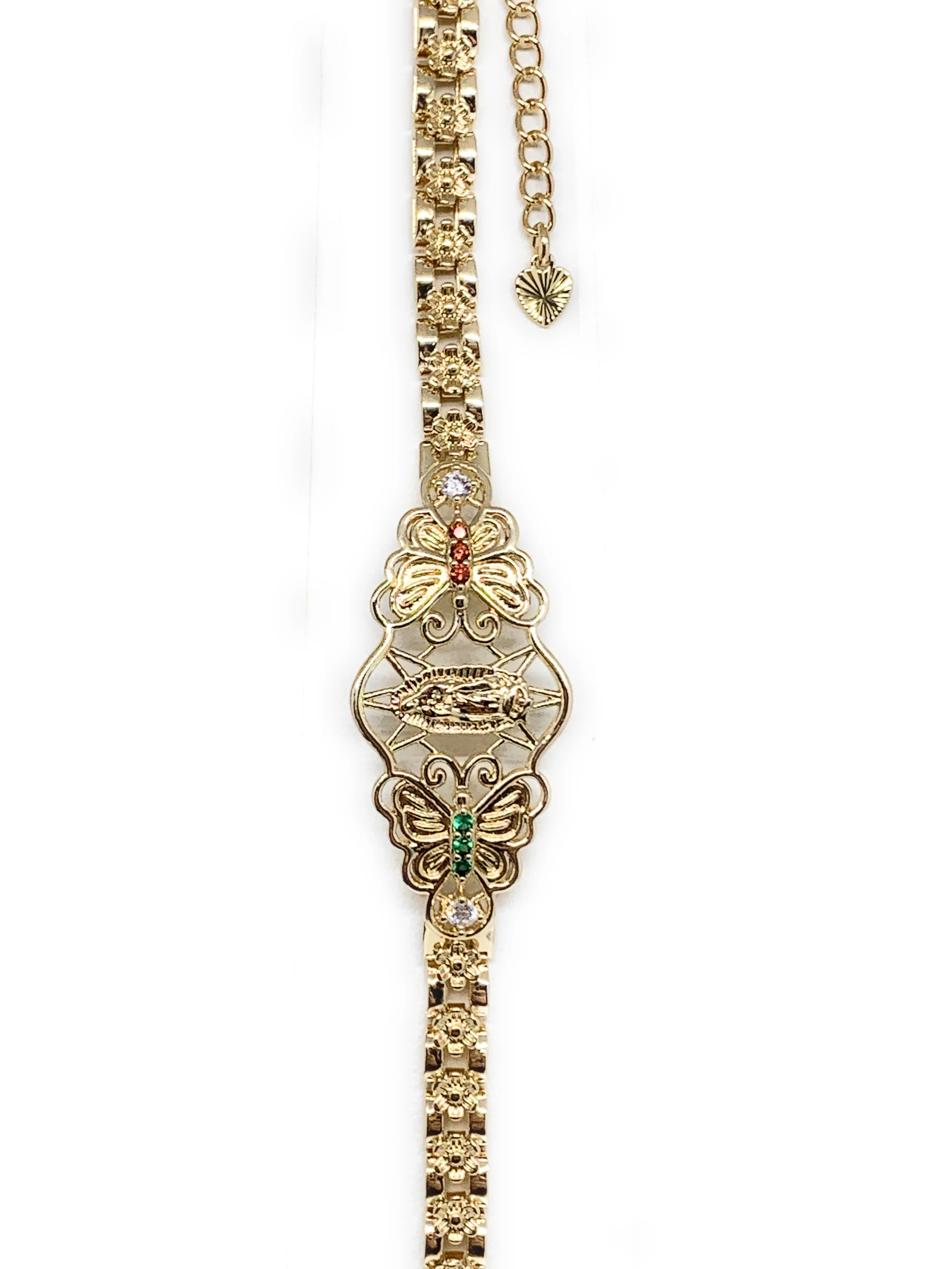 Gold Plated Virgin Mary Butterfly Bracelet Virgen De Guadalupe Pulsera  8" - Image 5