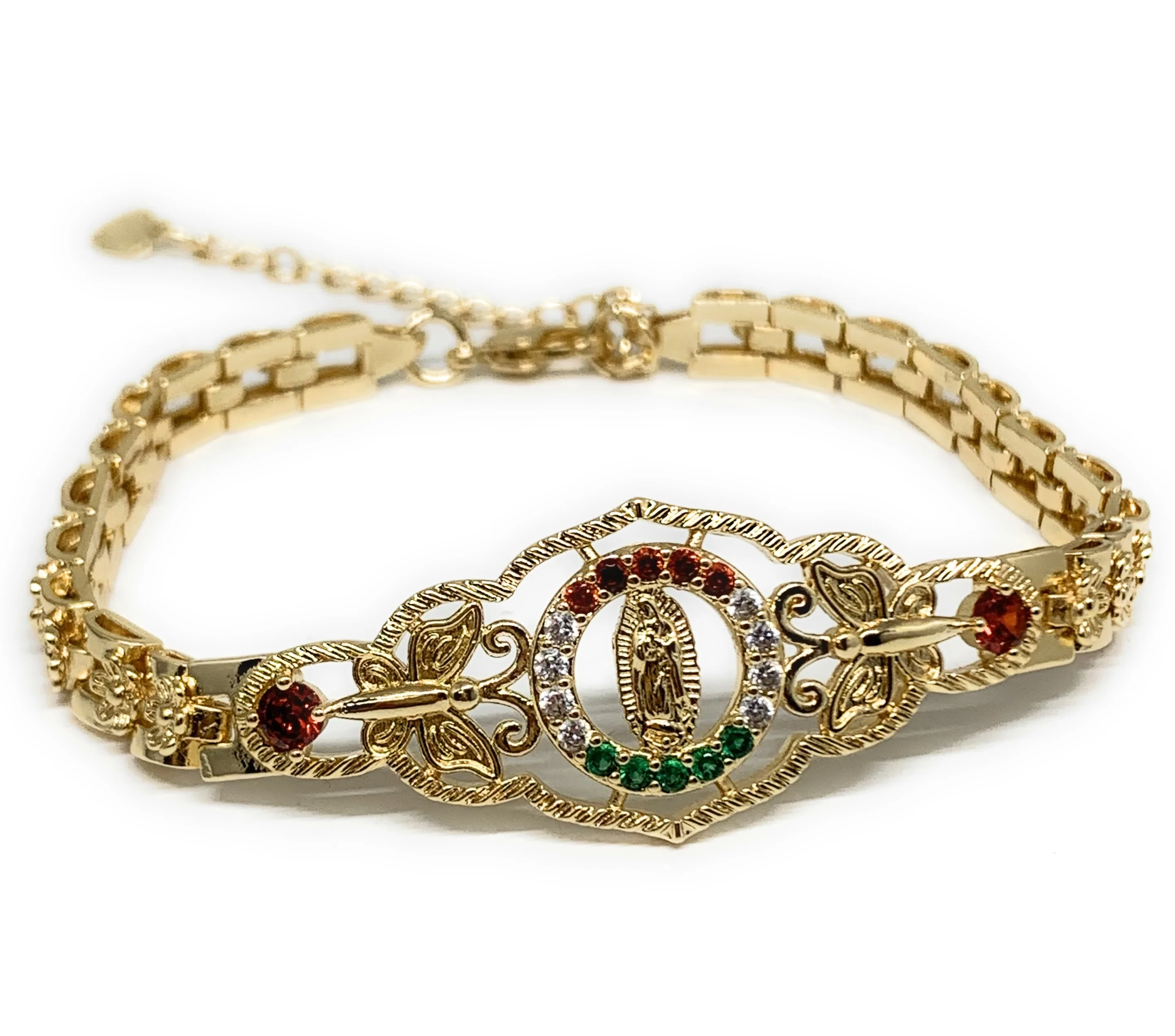 Gold Plated Round Virgin Mary Butterfly Bracelet Virgen De Guadalupe Pulsera 8" - Image 3