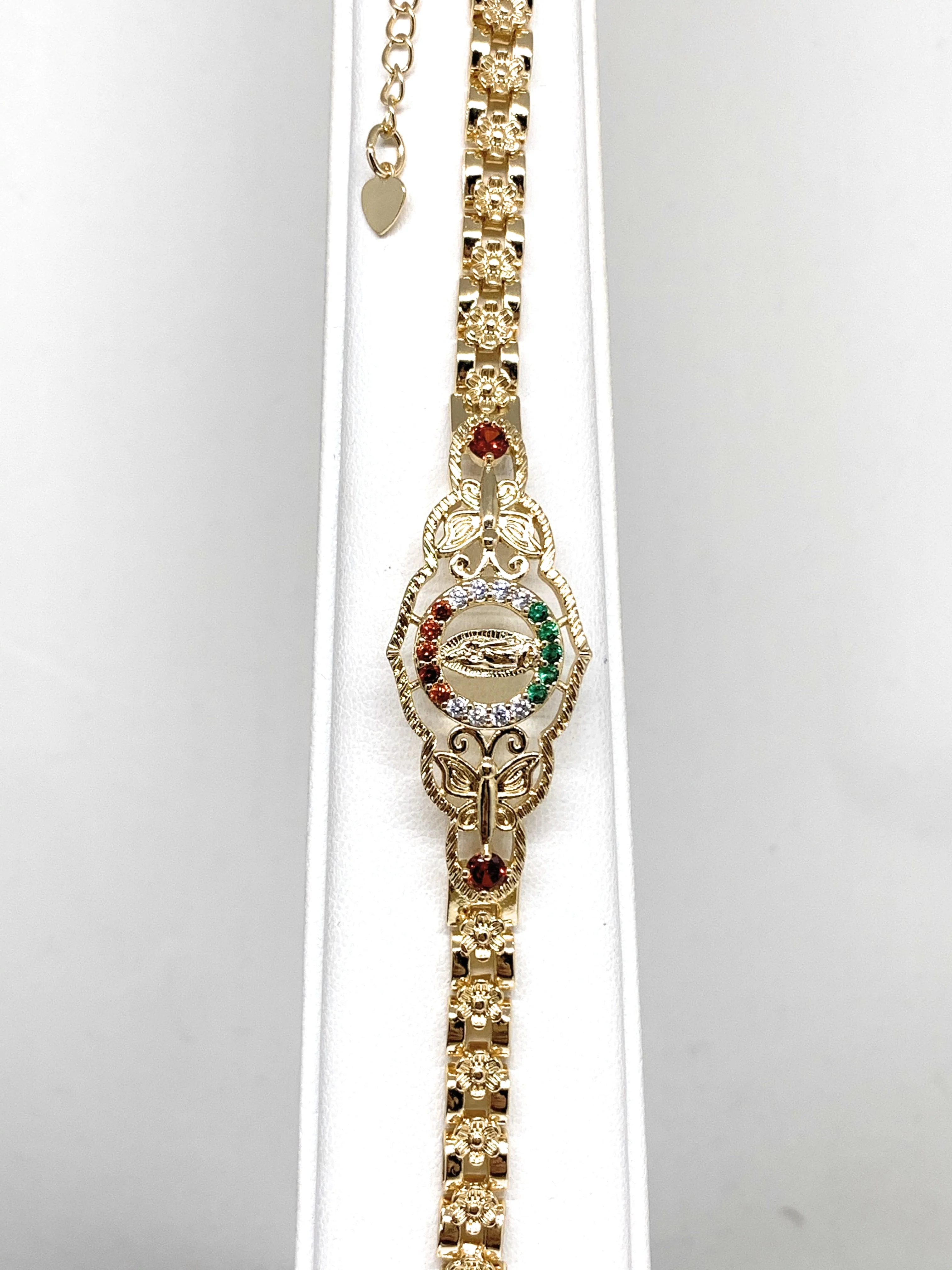 Gold Plated Round Virgin Mary Butterfly Bracelet Virgen De Guadalupe Pulsera 8" - Image 5