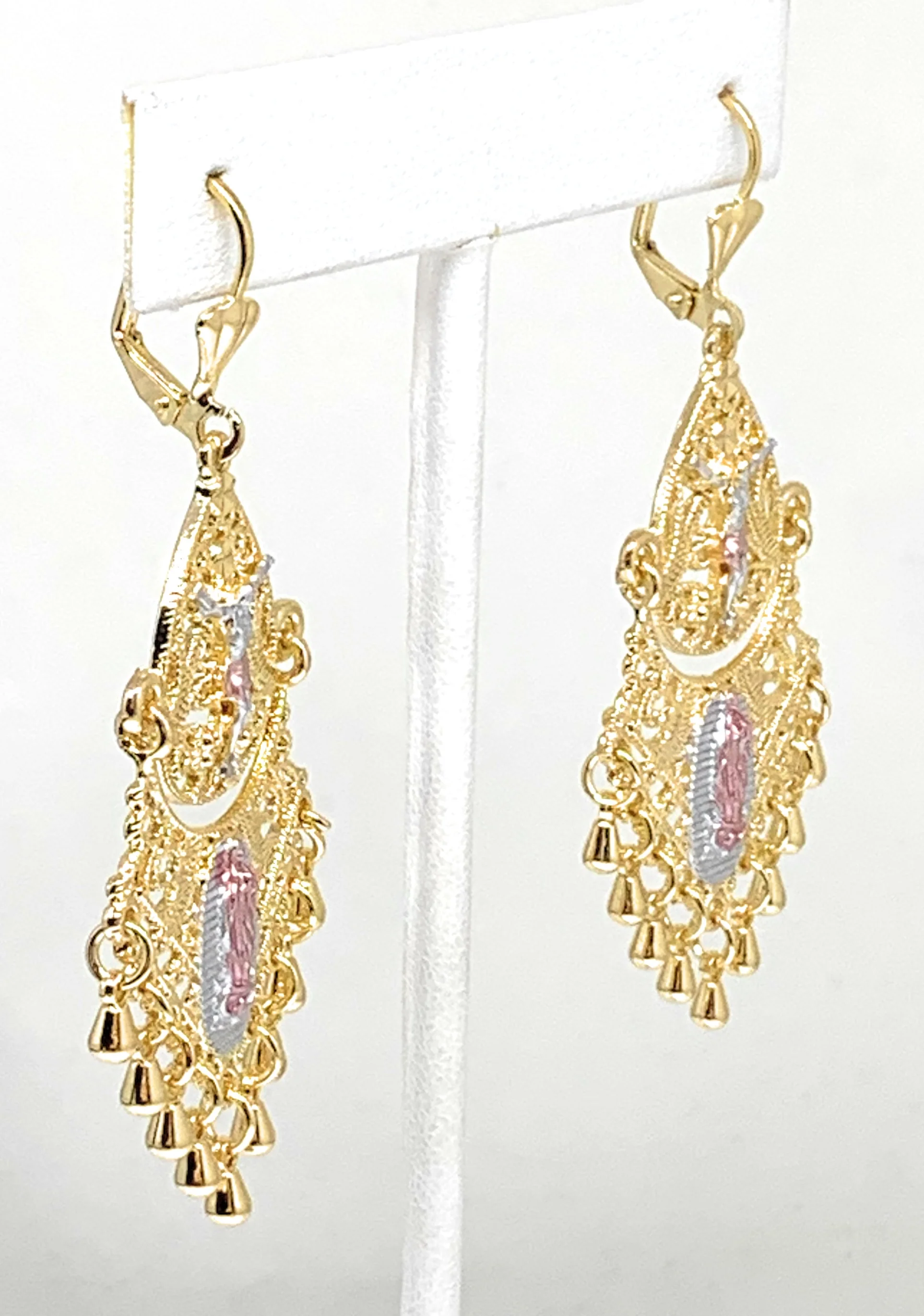 Gold Plated Virgin Mary Chandelier Earrings Virgen Guadalupe Aretes Folklorico - Image 3