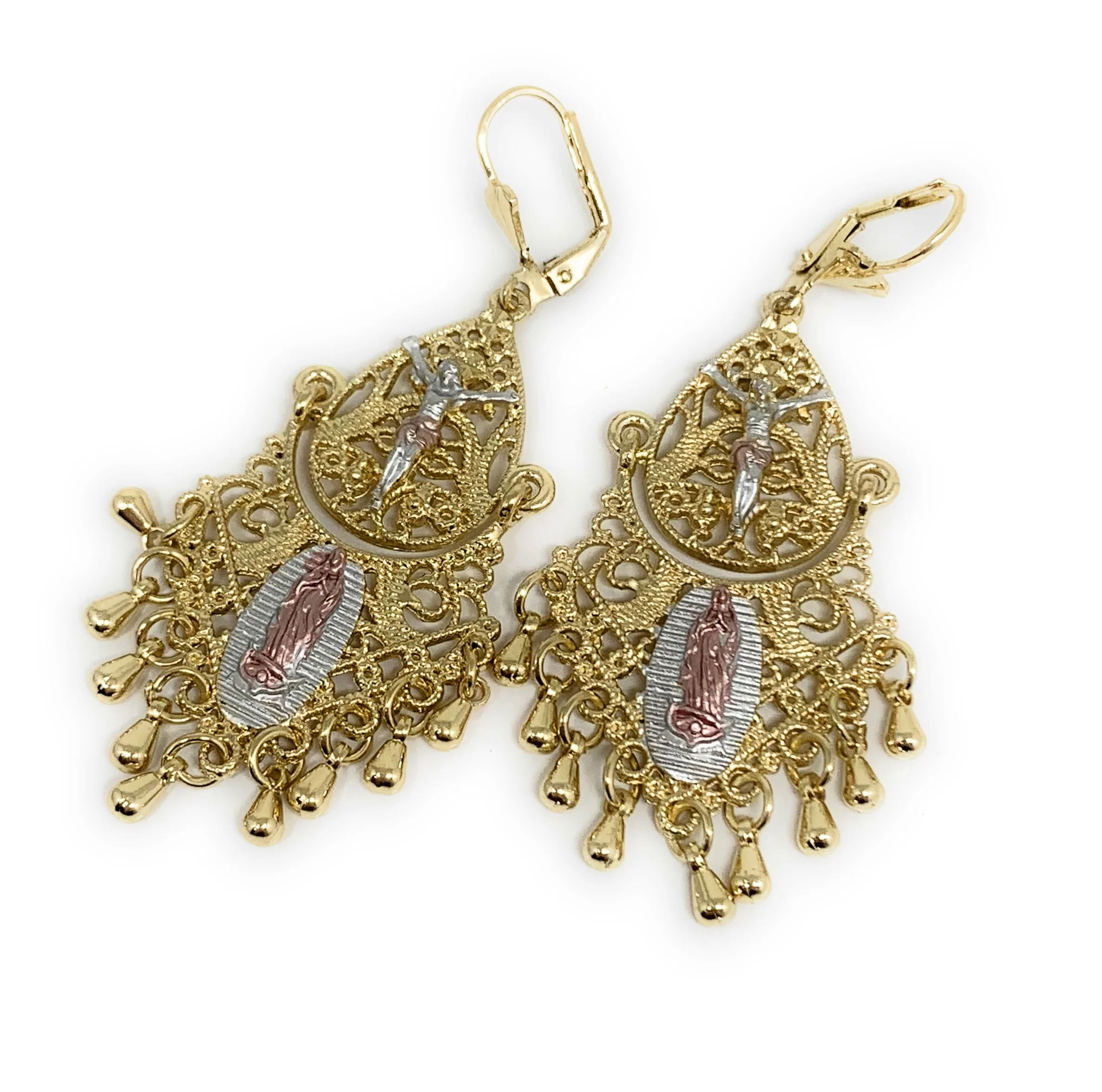 Gold Plated Virgin Mary Chandelier Earrings Virgen Guadalupe Aretes Folklorico - Image 5