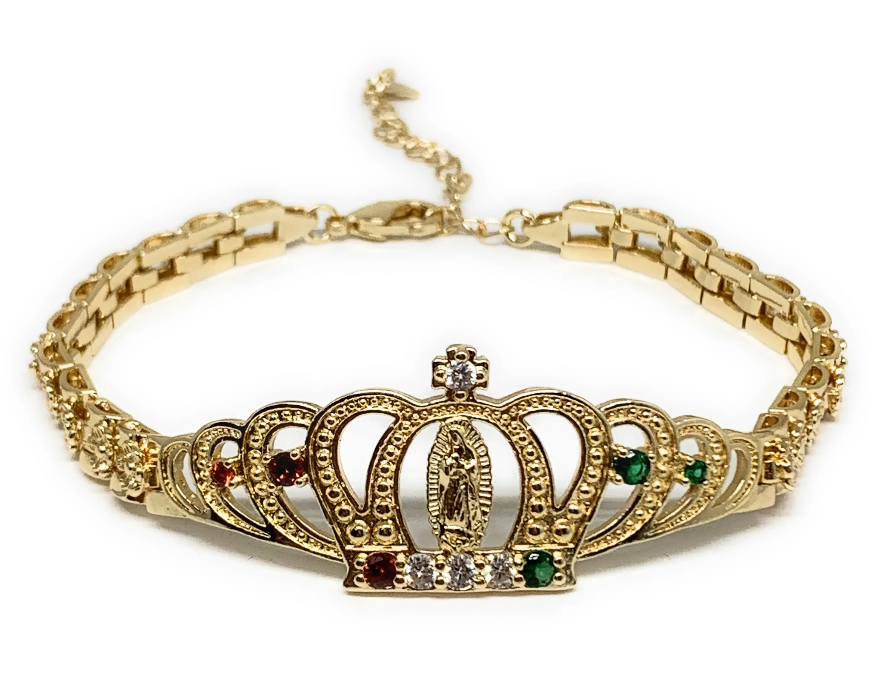 Gold Plated Virgin Mary Crown Bracelet Virgen De Guadalupe Pulsera 8" - Image 3