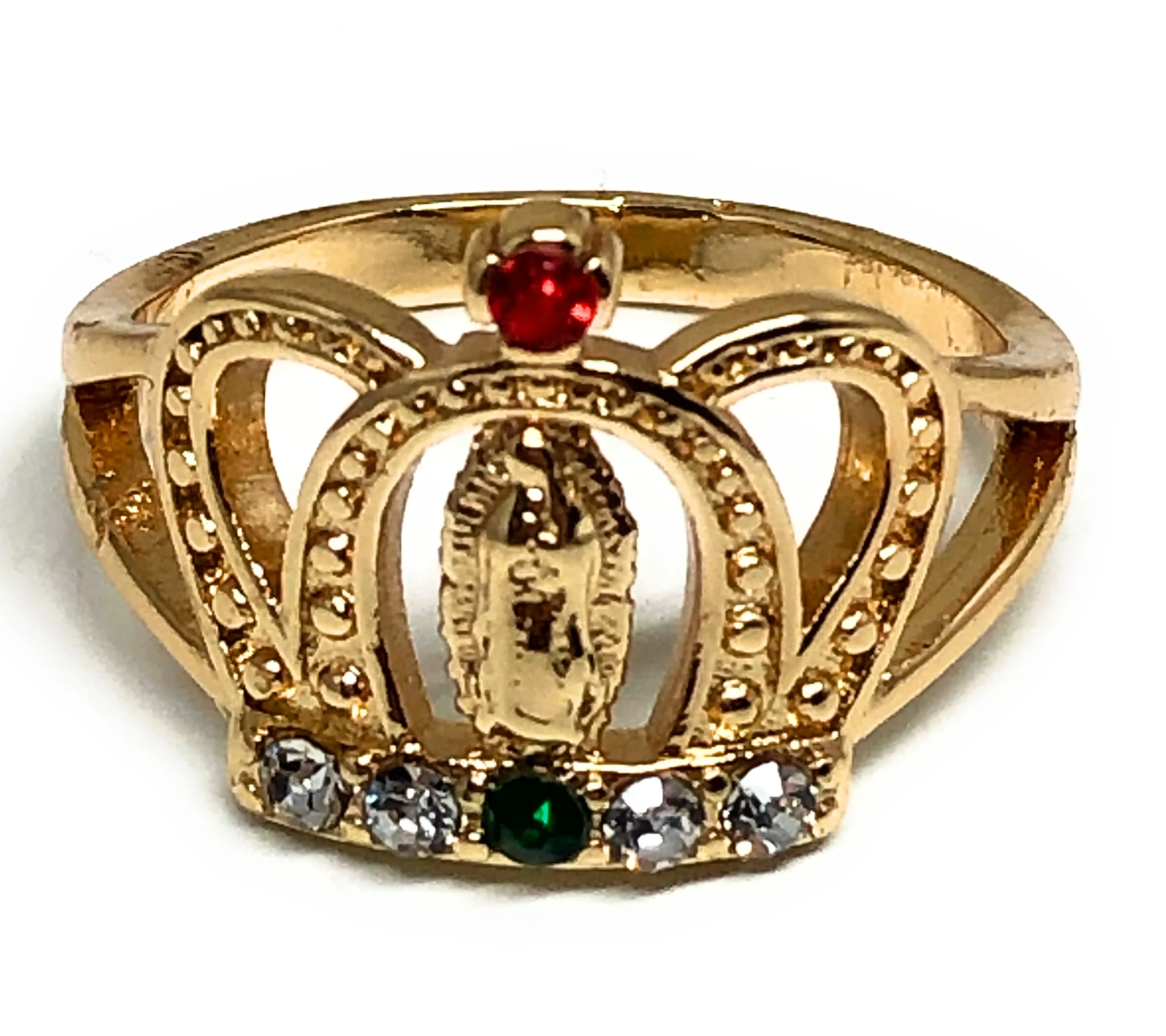 Gold Plated Virgin Mary Crown Ring Virgen De Guadalupe Anillo Corona