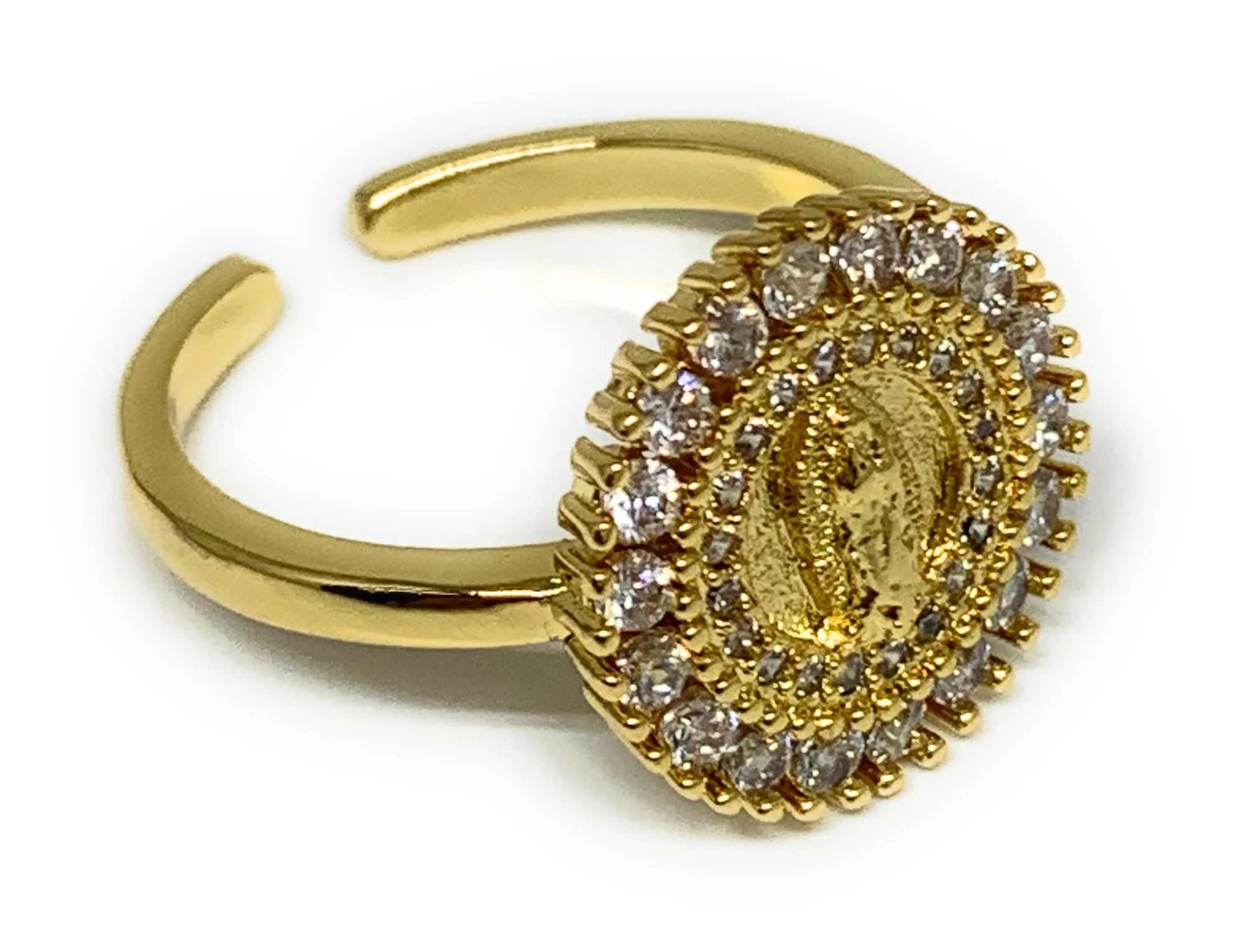 Gold Plated Virgin Mary CZ Ring Virgen De Guadalupe Anillo Adjustable Sizes 6-12 - Image 3