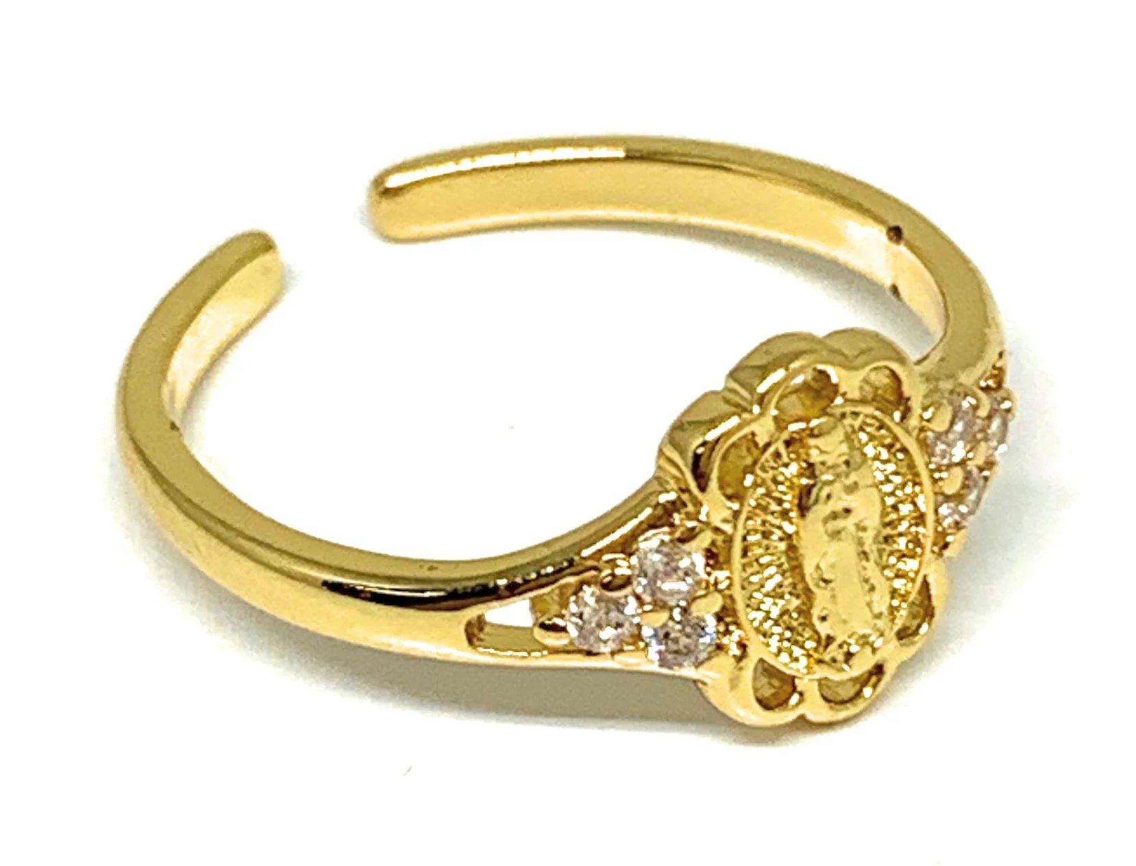 Gold Plated Virgin Mary Dainty CZ Ring Virgen De Guadalupe Anillo Adjustable Sizes 6-12 - Image 3