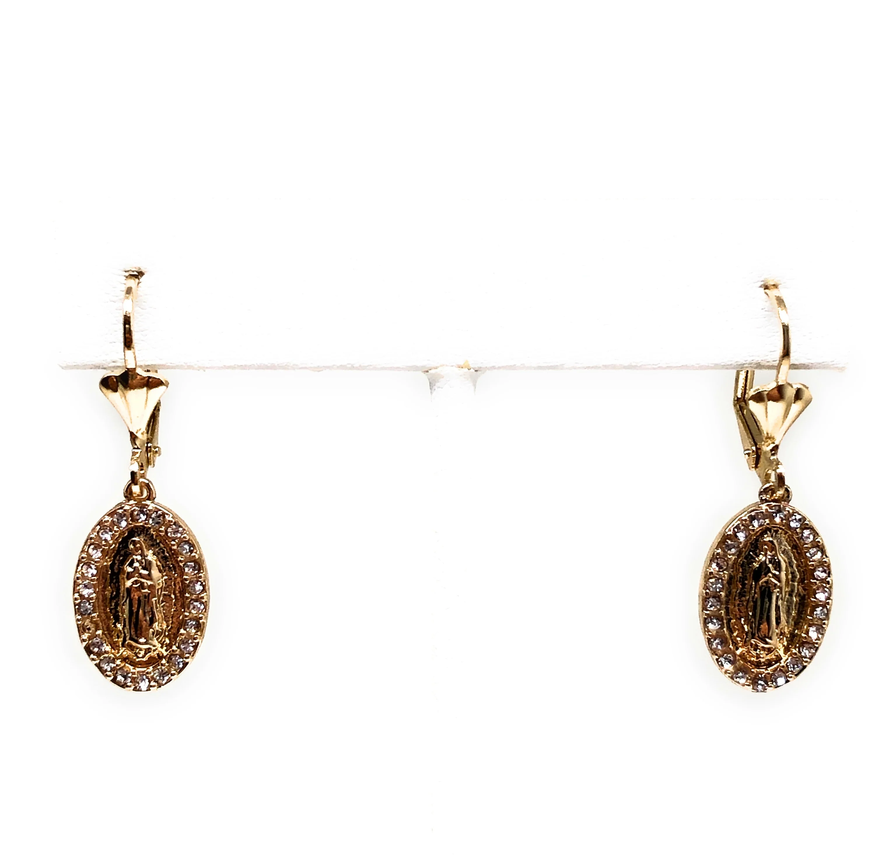Gold Plated Virgin Mary Earrings w/ Stones Aretes Virgen Guadalupe - Image 4