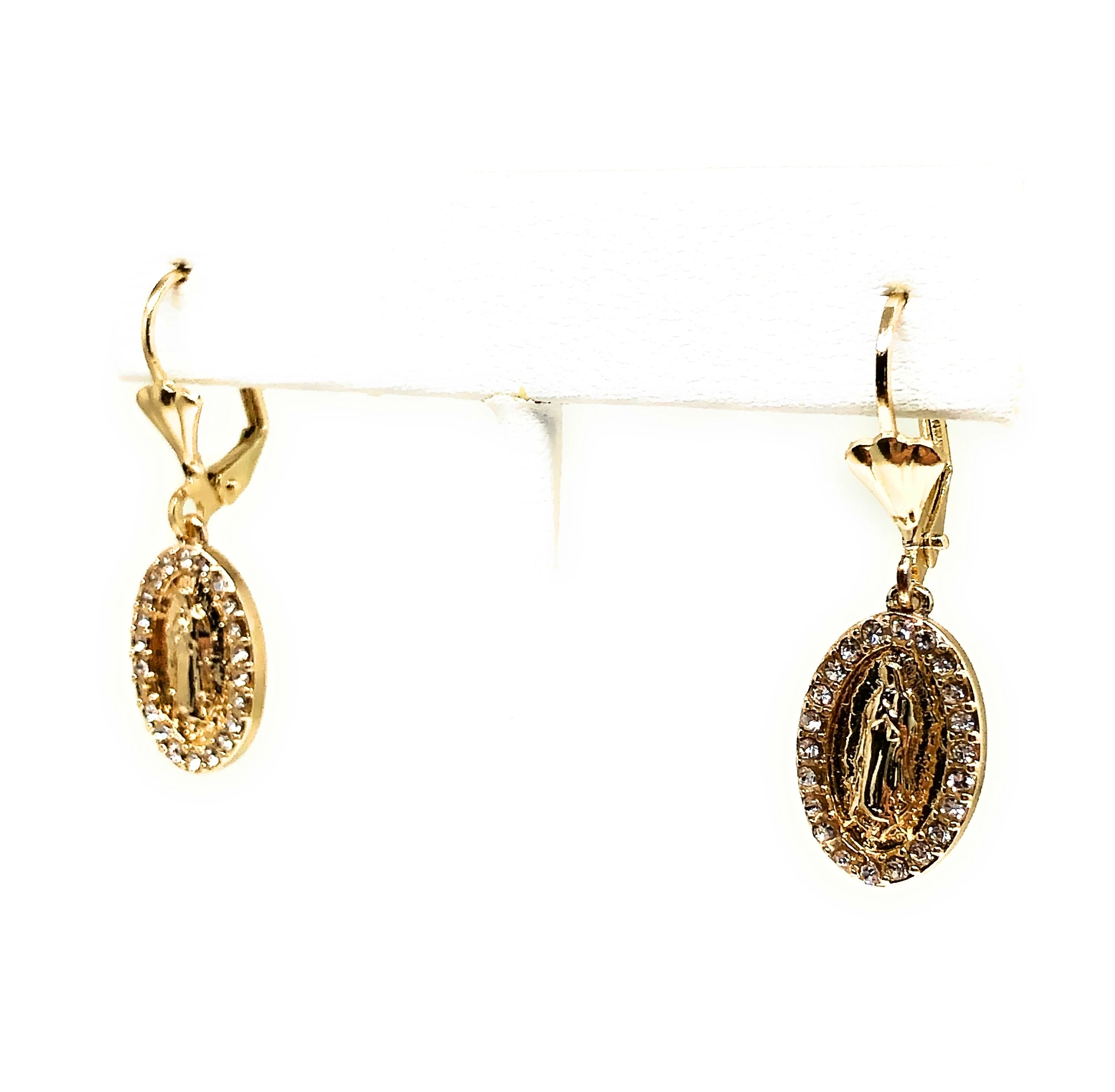 Gold Plated Virgin Mary Earrings w/ Stones Aretes Virgen Guadalupe - Image 5