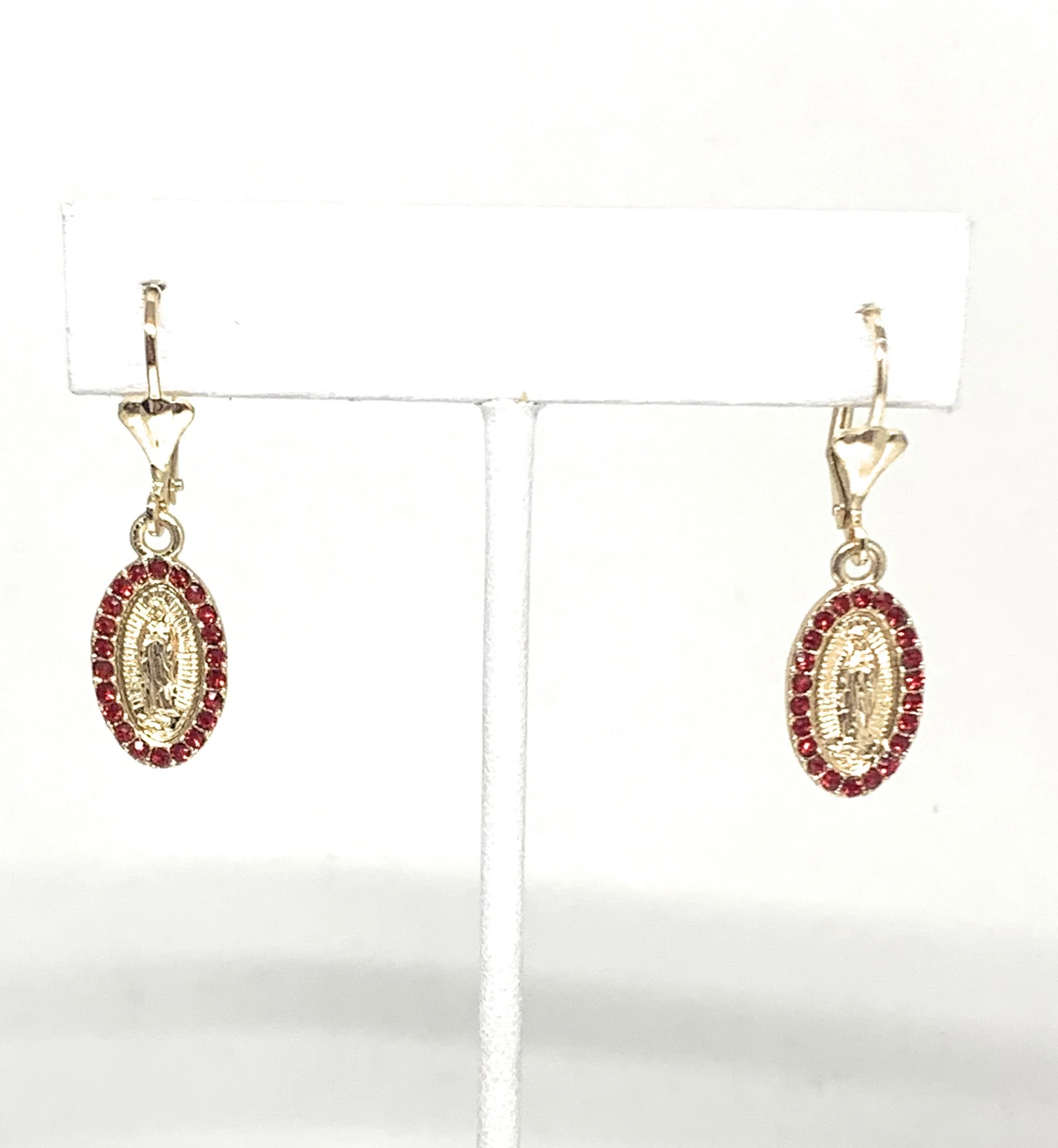 Gold Plated Virgin Mary Earrings w/ Stones Aretes Virgen Guadalupe - Image 6