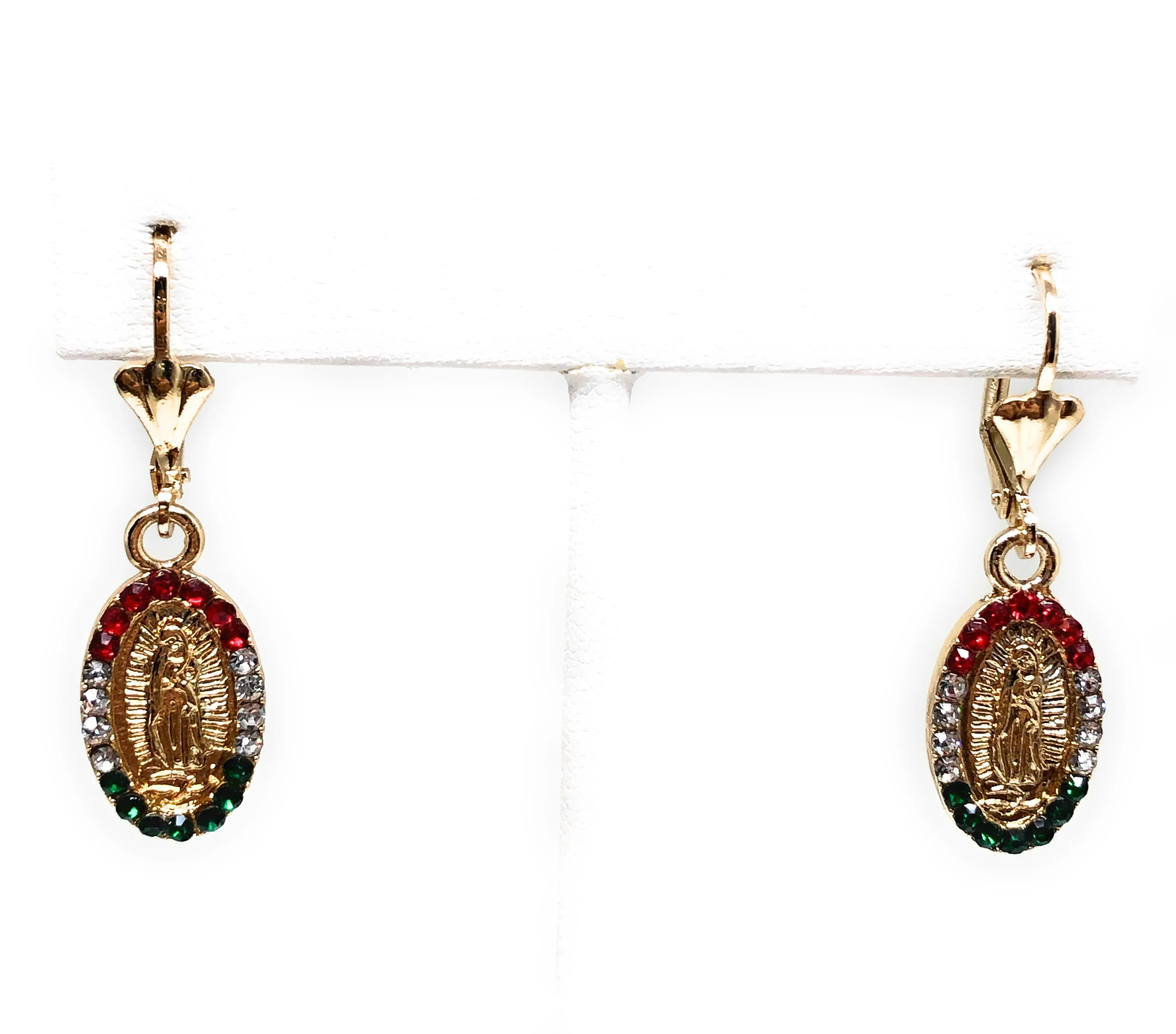 Gold Plated Virgin Mary Earrings w/ Stones Aretes Virgen Guadalupe - Image 5