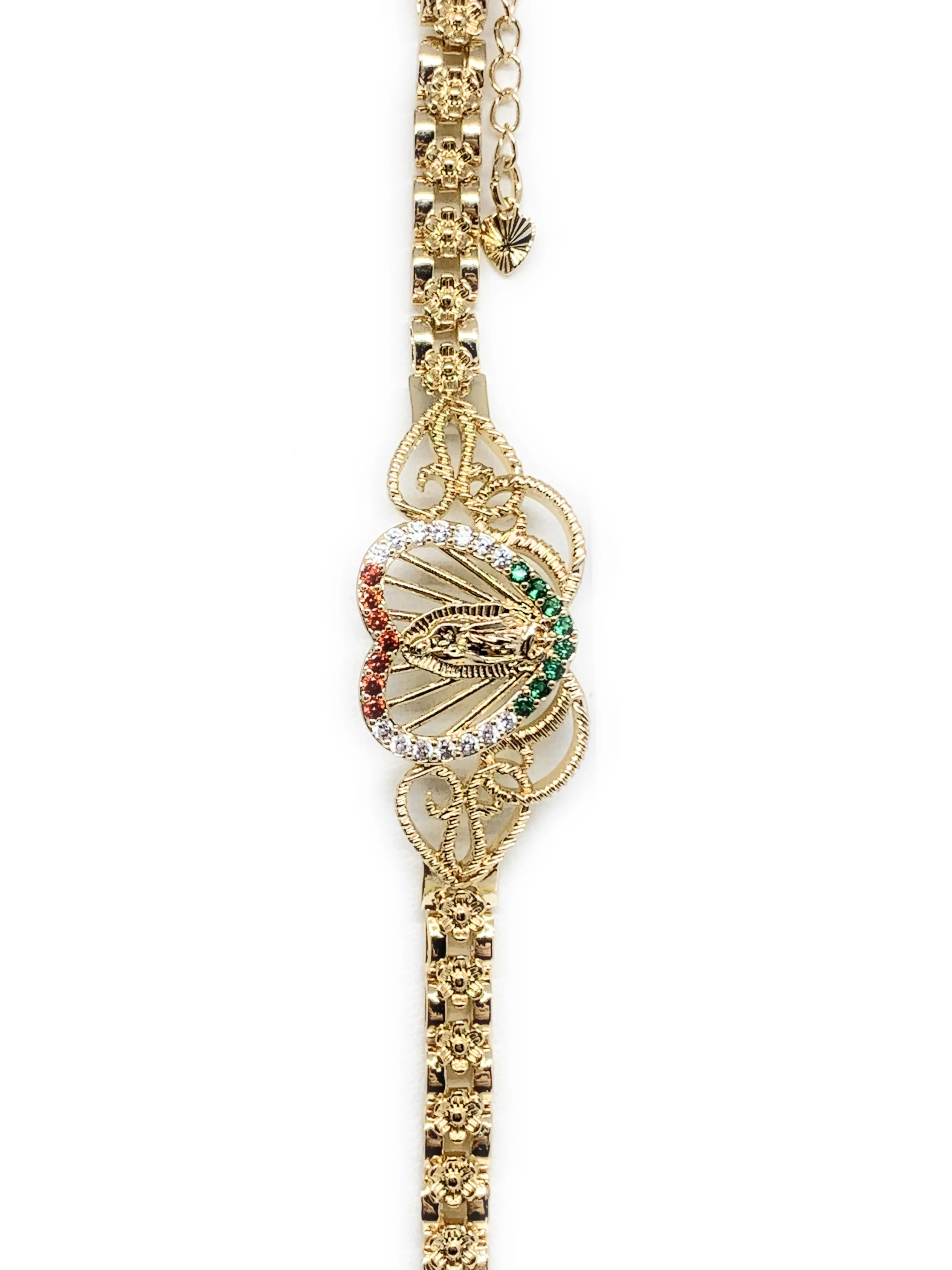Gold Plated Virgin Mary Heart Bracelet Virgen De Guadalupe Pulsera  8" - Image 5