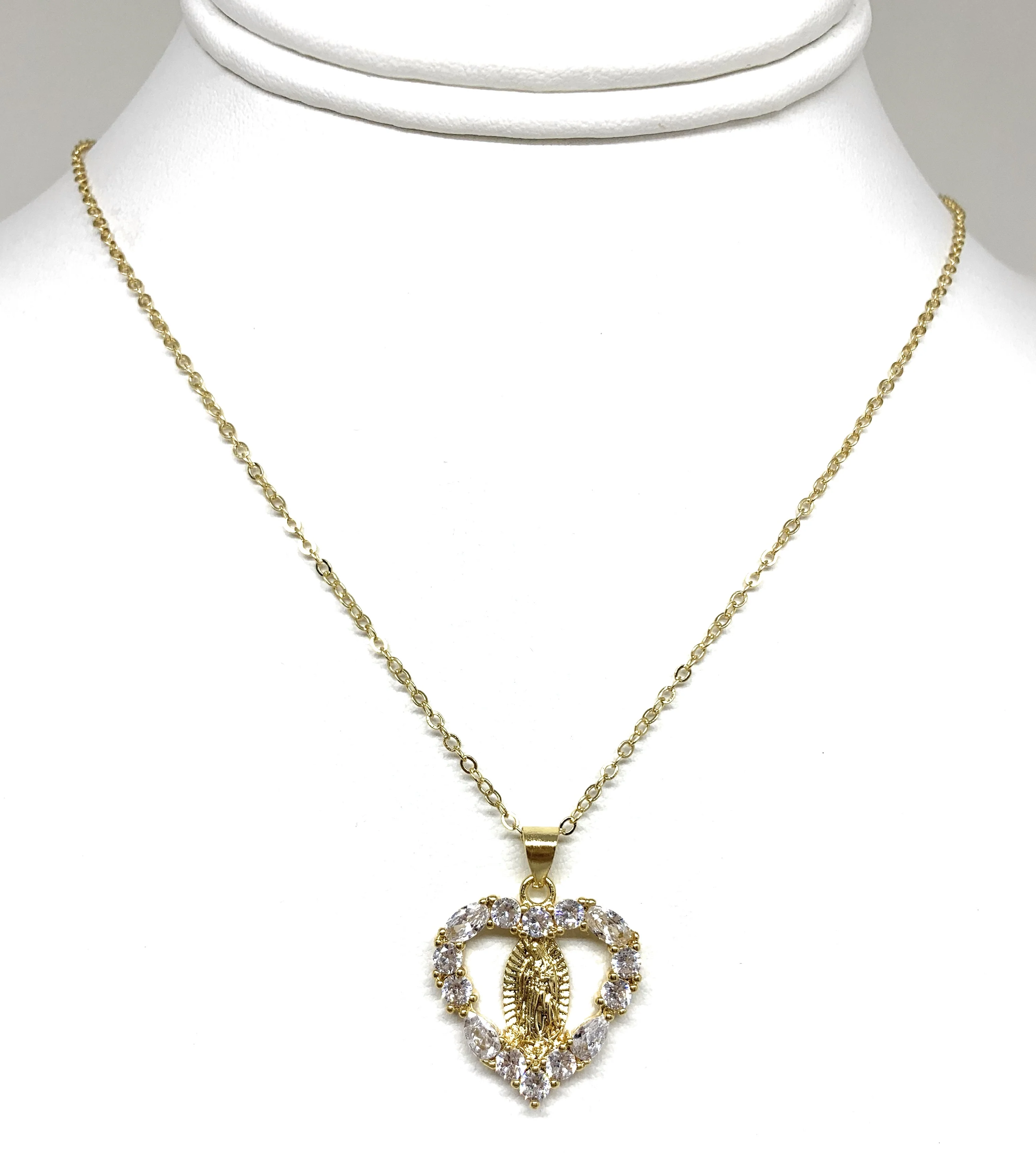 Gold Plated Virgin Mary Heart Cubic Zirconia Pendant Necklace 20” Virgen Guadalupe - Image 4